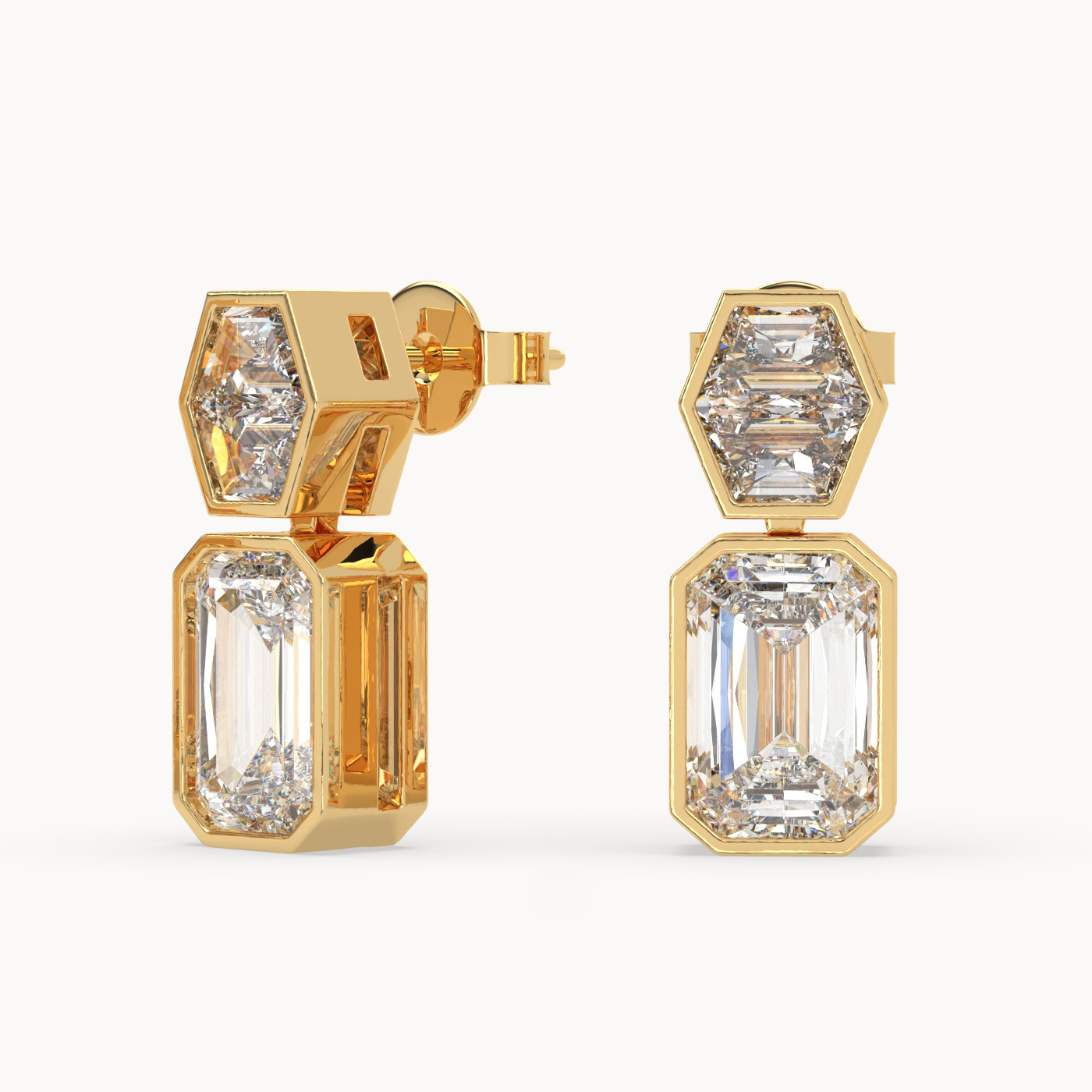 front view of Emerald Drop Diamond Earrings in 18K Yellow Gold