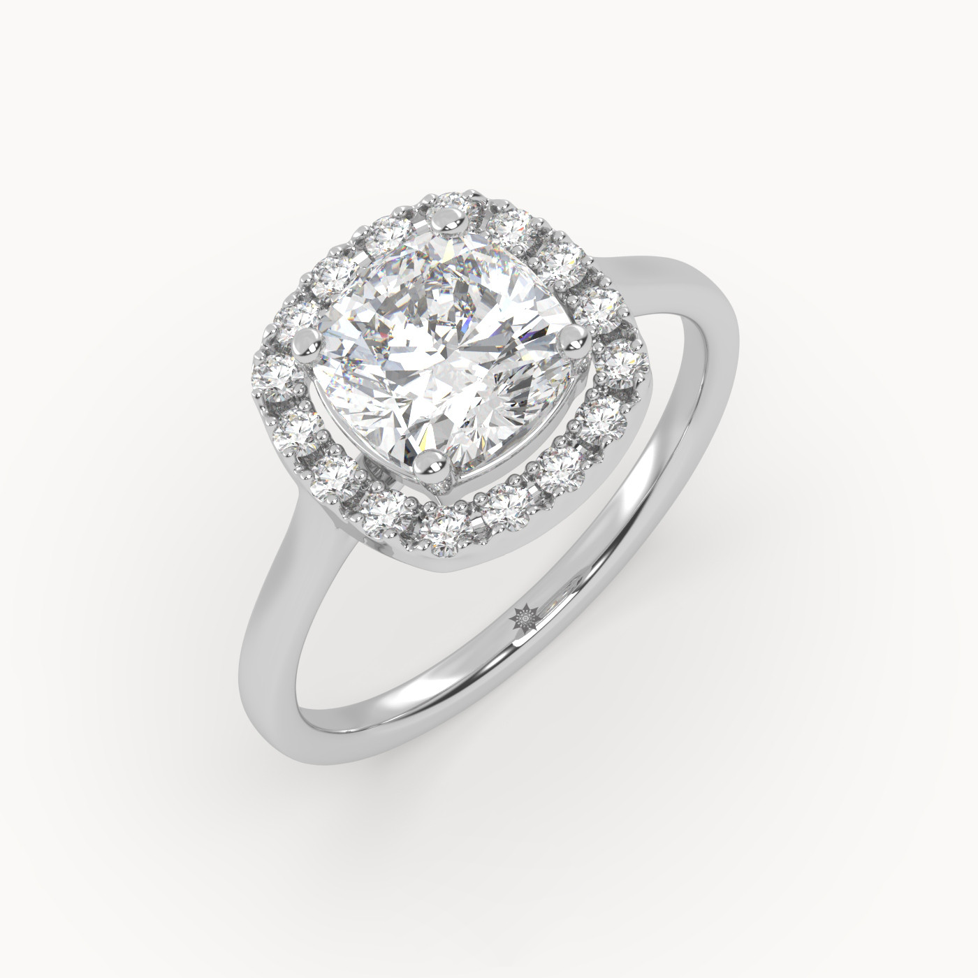 front view of Cushion Halo Grace in 18K White Gold