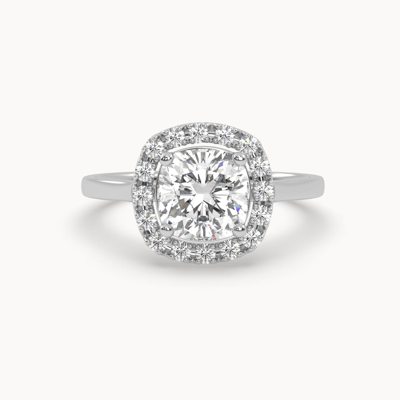 straight front view of Cushion Halo Grace in 18K White Gold
