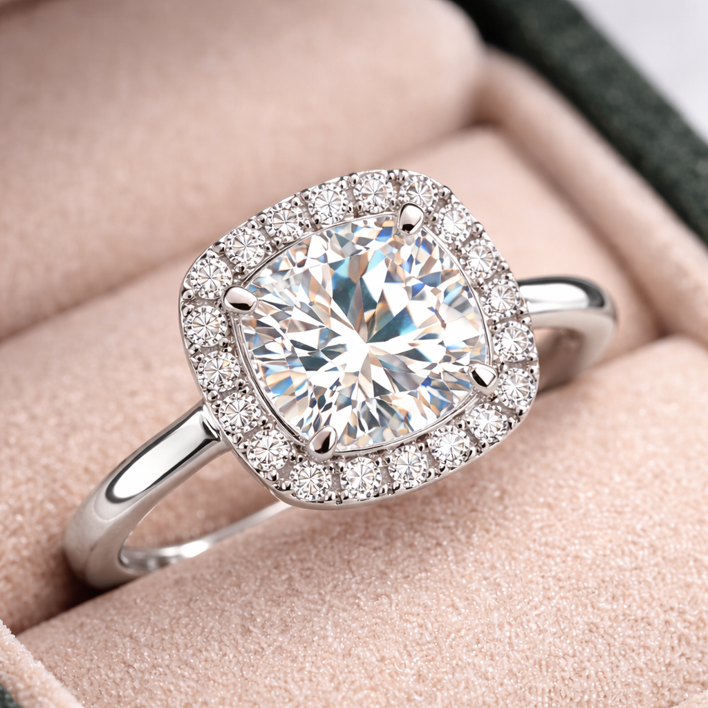 Close-up of Cushion Halo Grace in 18K Rose Gold