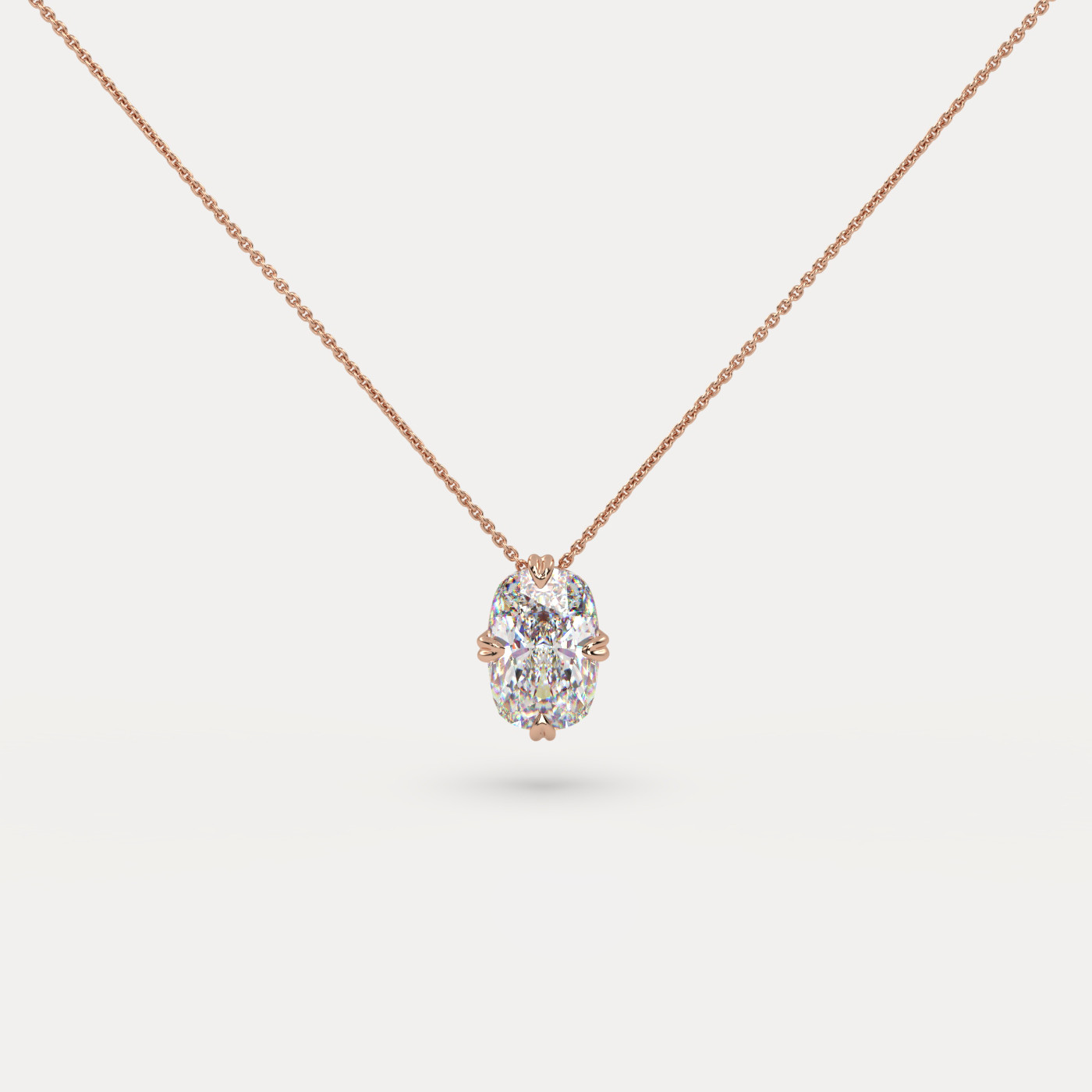 front view of Solitaire Elongated Cushion Cut Diamond Pendant in 18K Rose Gold