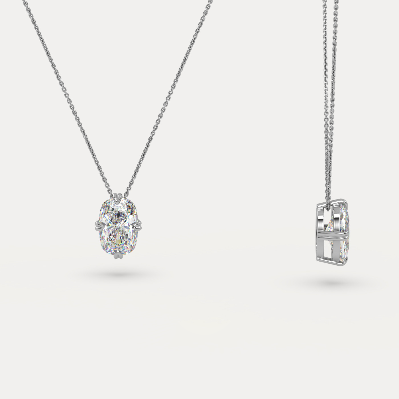 front side view of Solitaire Elongated Cushion Cut Diamond Pendant in 18K Yellow Gold