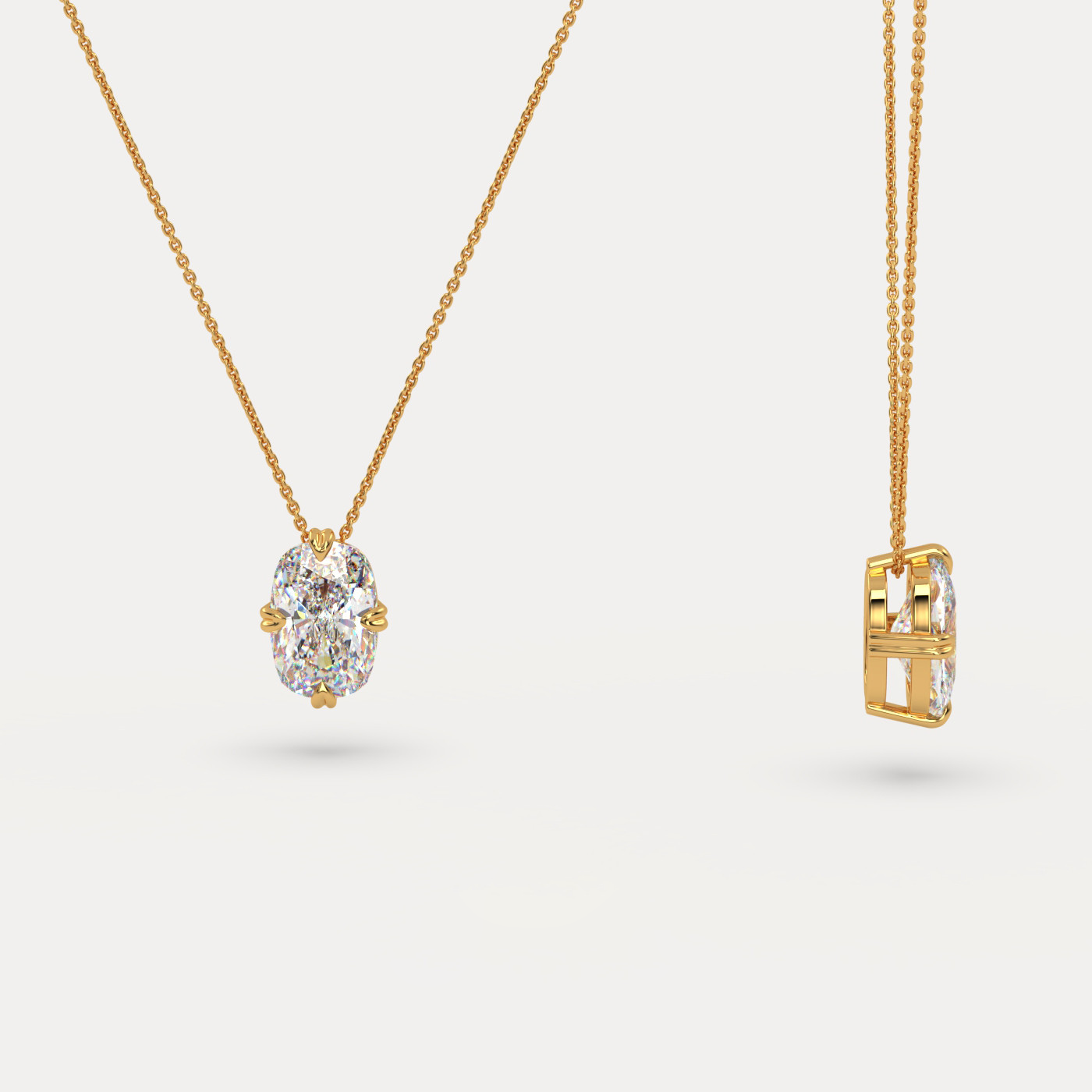 front side view of Solitaire Elongated Cushion Cut Diamond Pendant in 18K Yellow Gold