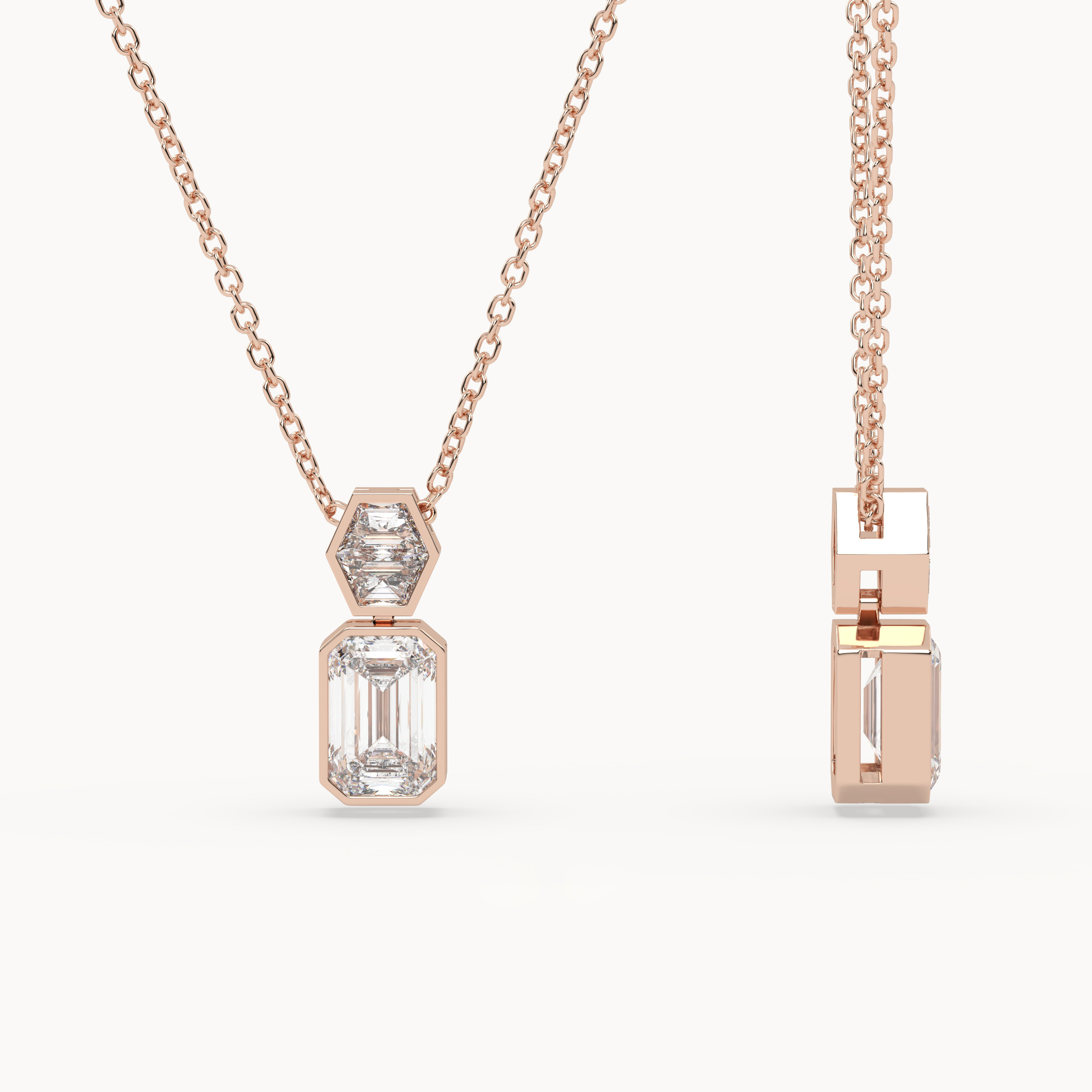 front side view of Emerald Drop Diamond Pendant – 2.2 ct in 18K Rose Gold