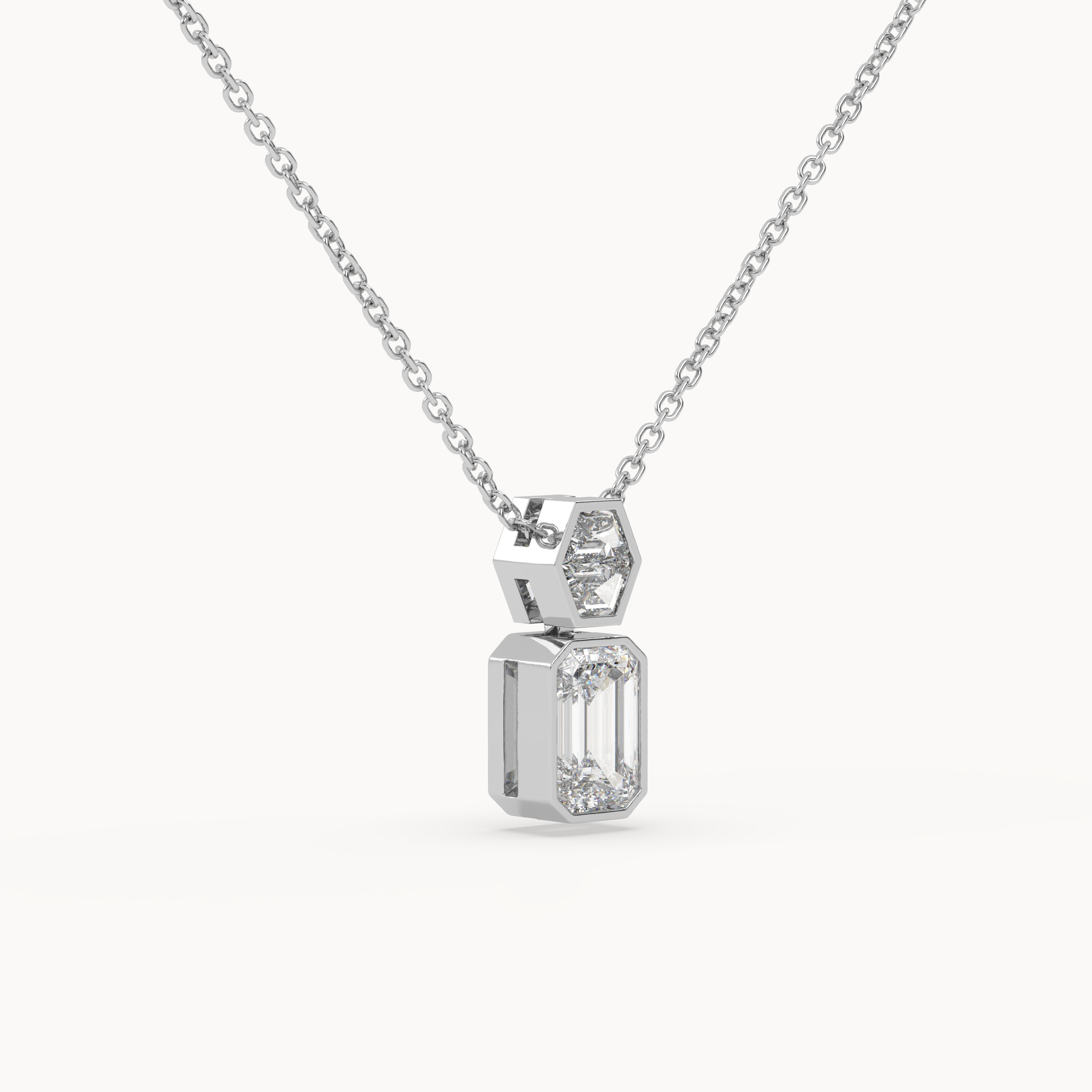 angled view of Emerald Drop Diamond Pendant – 2.2 ct in 18K Yellow Gold