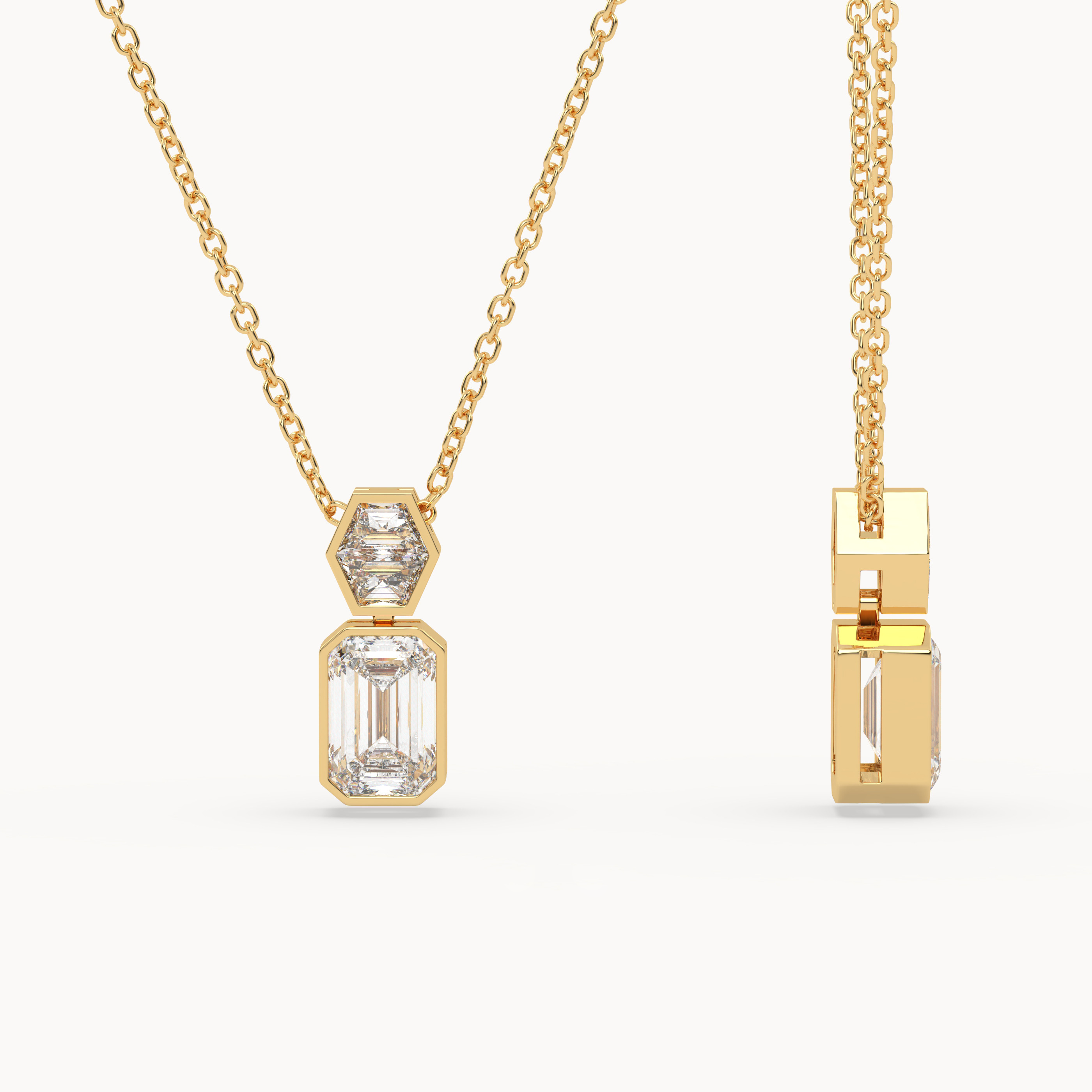 front side view of Emerald Drop Diamond Pendant – 2.2 ct in 18K Yellow Gold