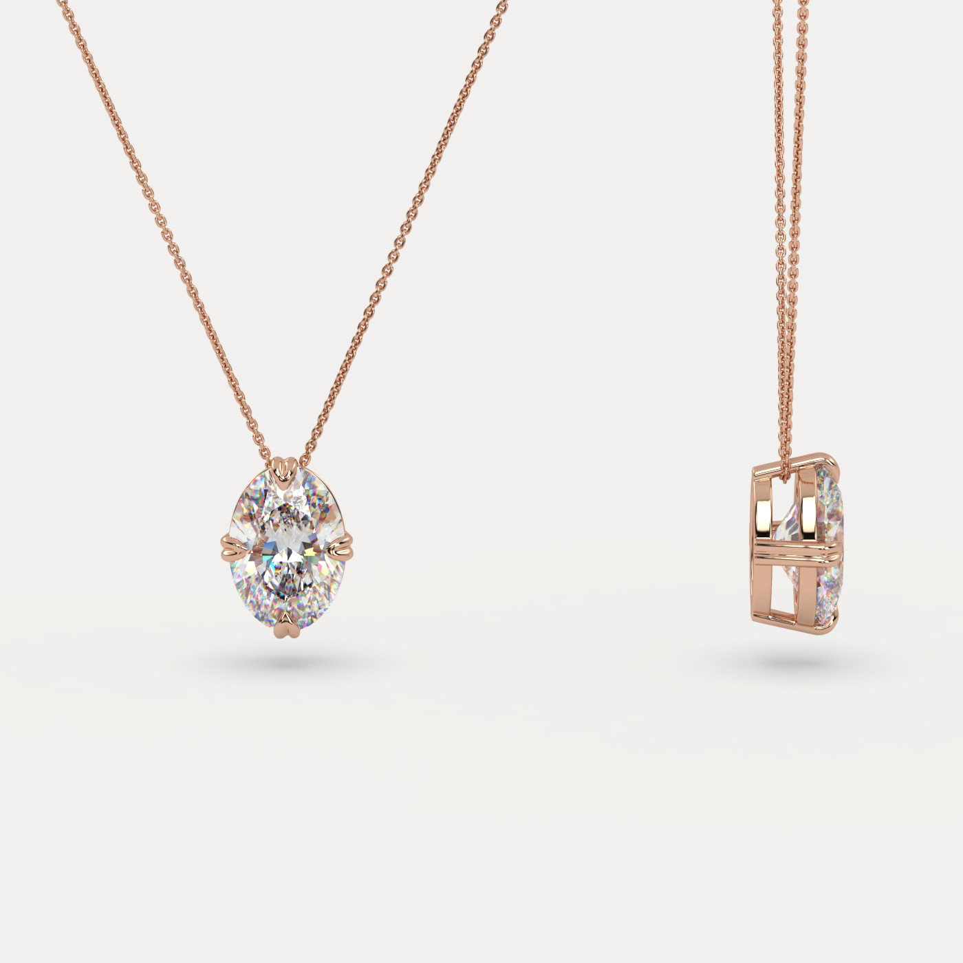 front side view of Solitaire Oval Cut Diamond Pendant in 18K Rose Gold