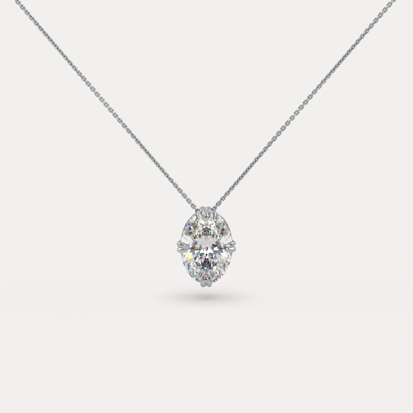 front view of Solitaire Oval Cut Diamond Pendant in 18K White Gold