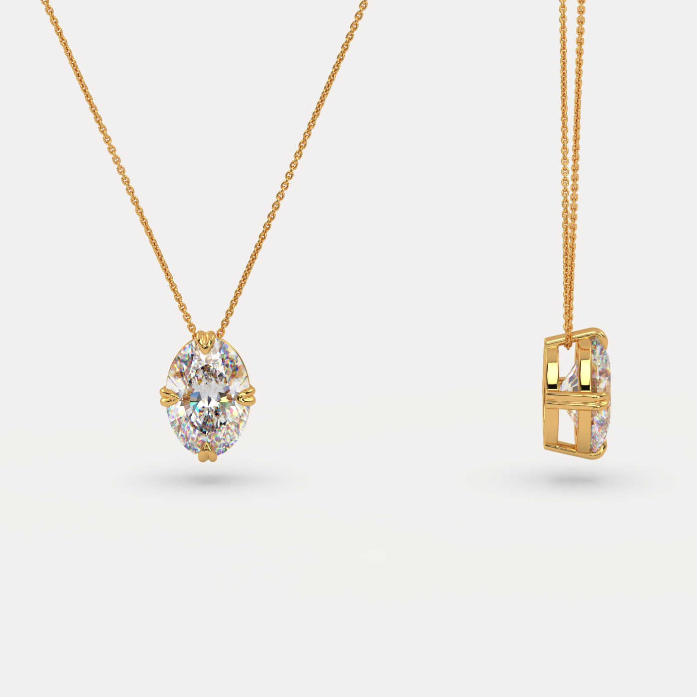 front side view of Solitaire Oval Cut Diamond Pendant in 18K Yellow Gold