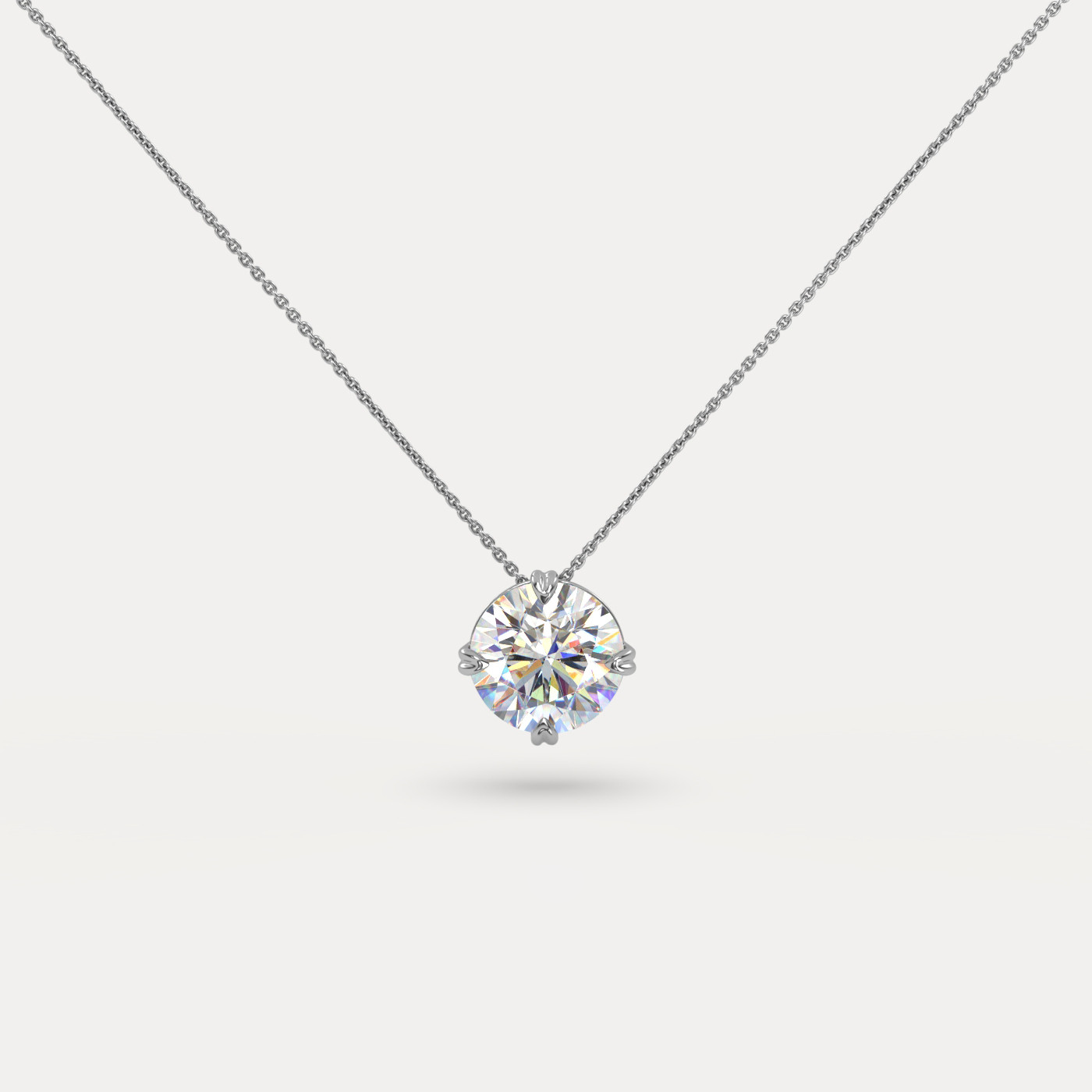 front view of Solitaire Round Cut Diamond Pendant in 18K White Gold