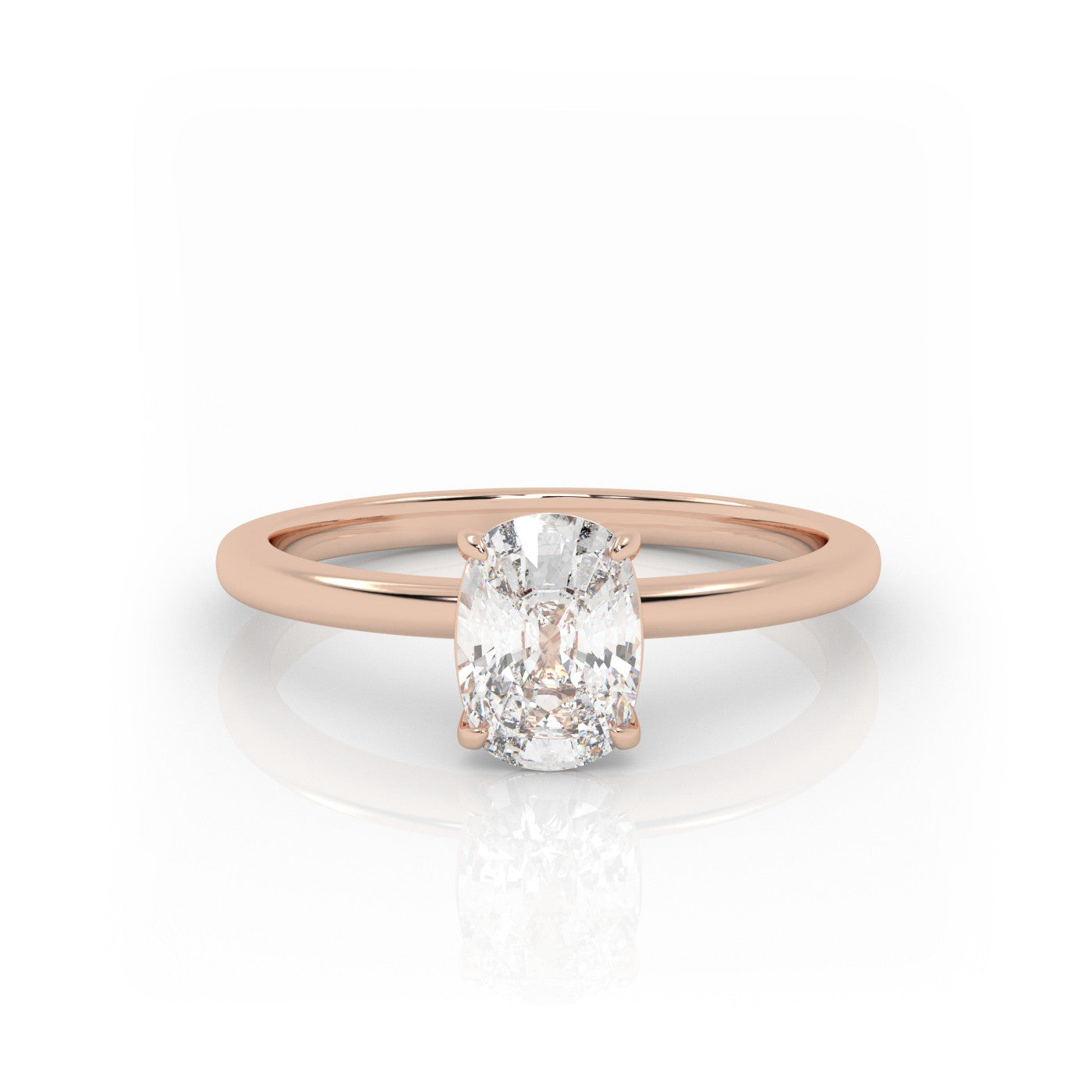 straight front view of Solitaire Elongated Cushion Diamond Ring in 18K Rose Gold