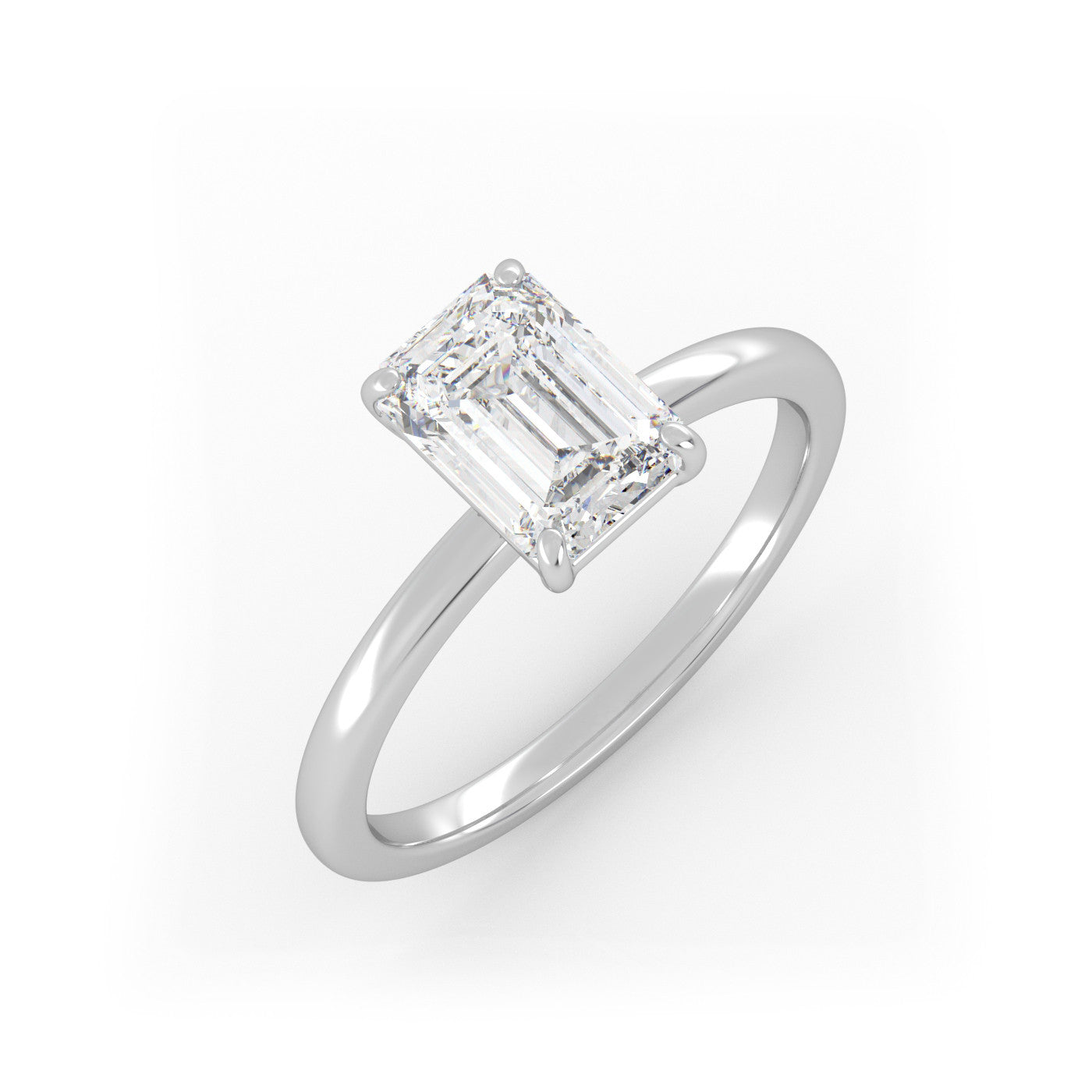 front view of Solitaire Emerald Cut Diamond Ring in 18K White Gold