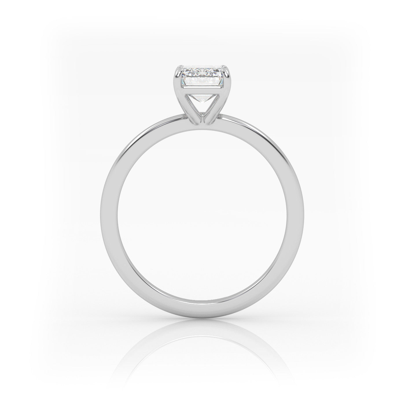 side profile of Solitaire Emerald Cut Diamond Ring in 18K White Gold