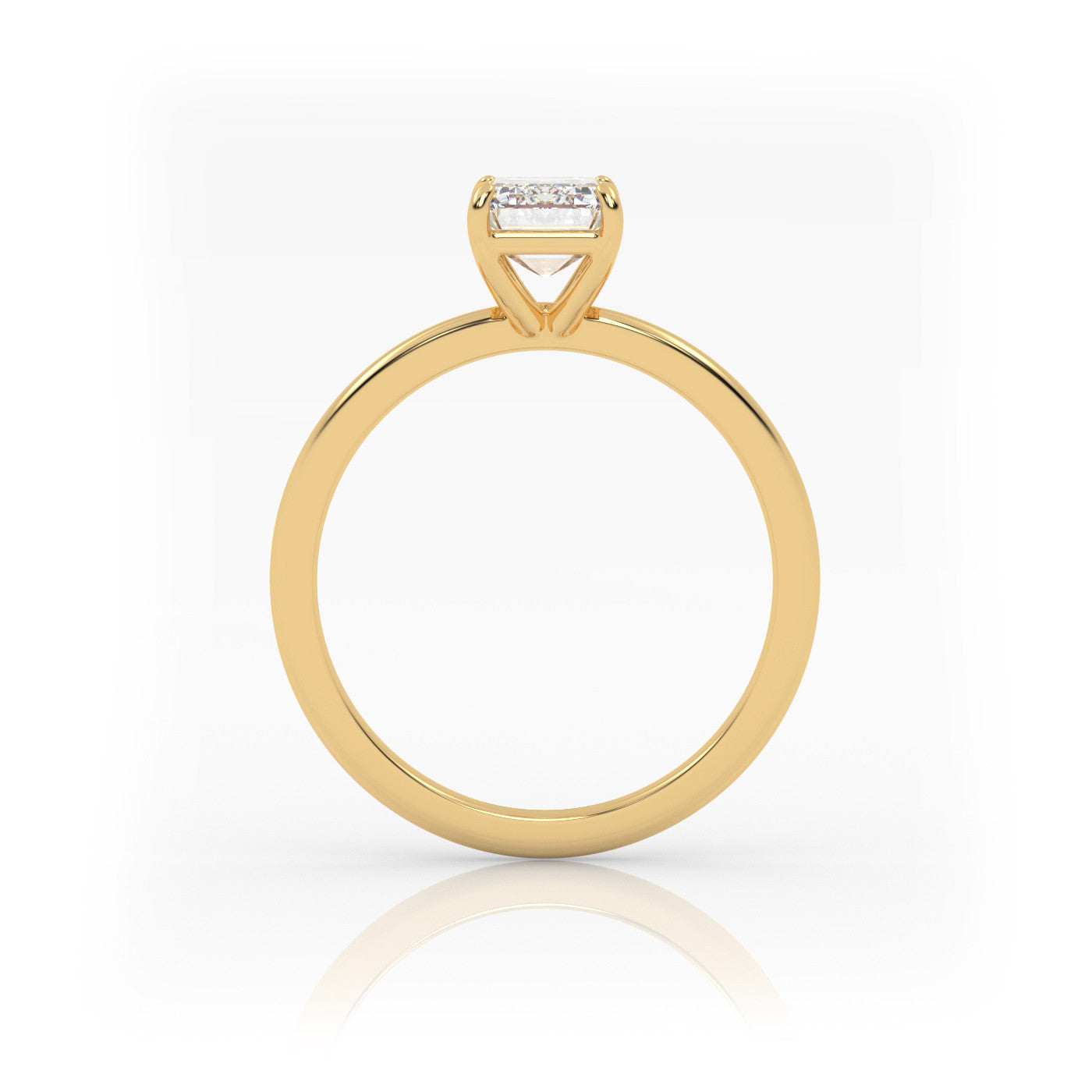 side profile of Solitaire Emerald Cut Diamond Ring in 18K Yellow Gold