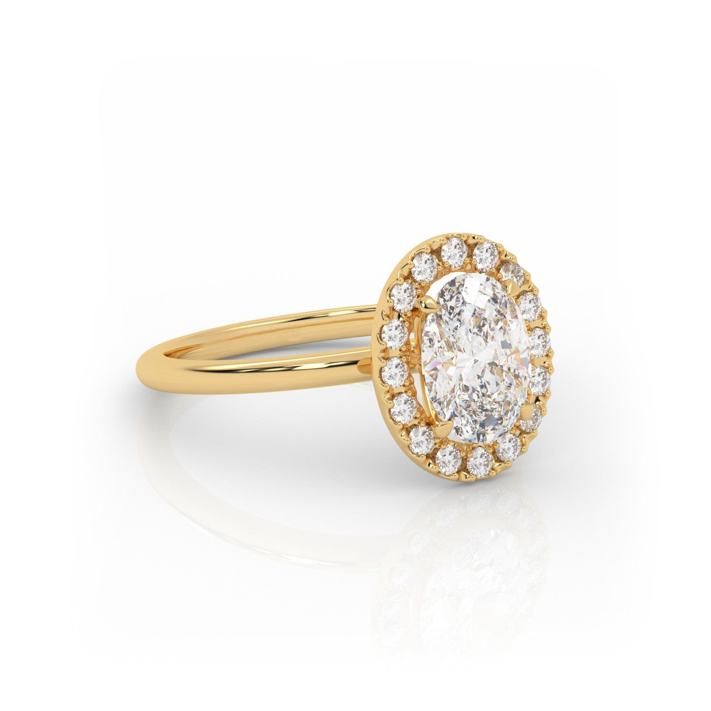 angled view of Oval Halo Radiance in 18K Rose Gold