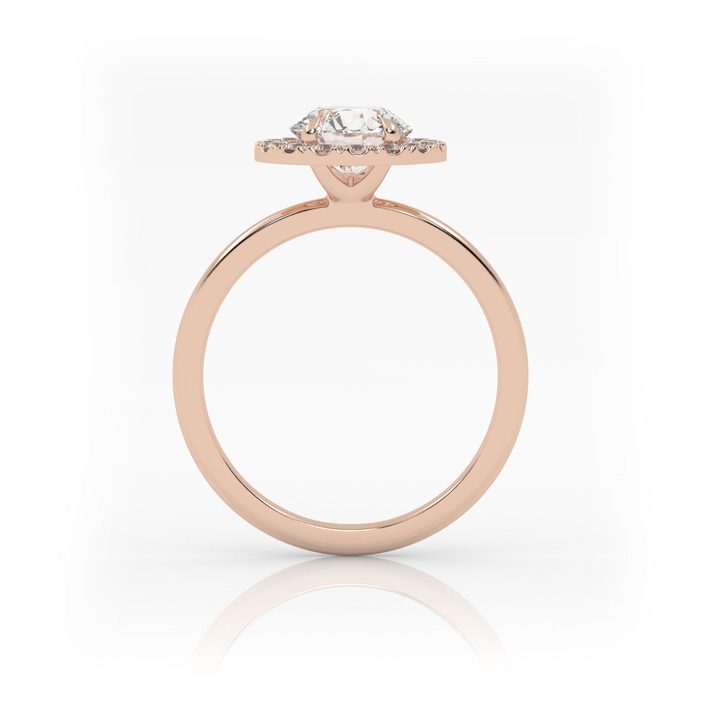 side profile of Round Halo Radiance in 18K Rose Gold