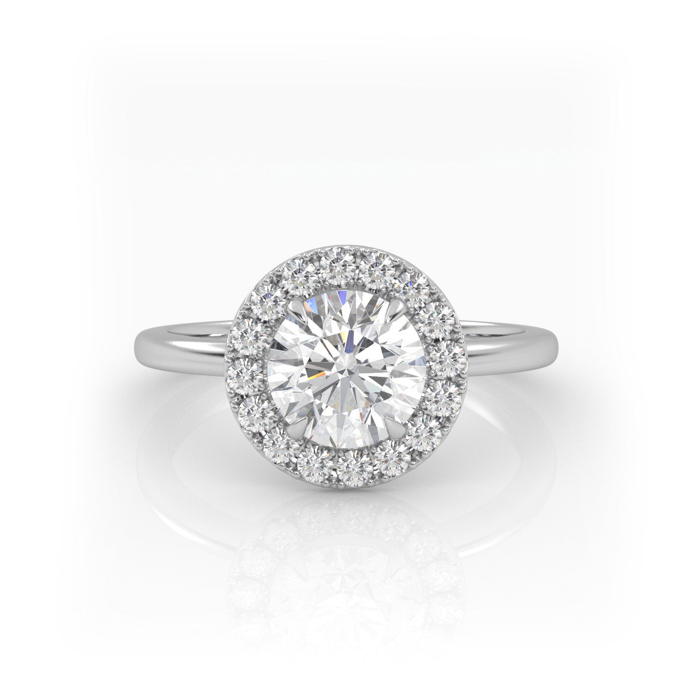 straight front view of Round Halo Radiance in 18K White Gold