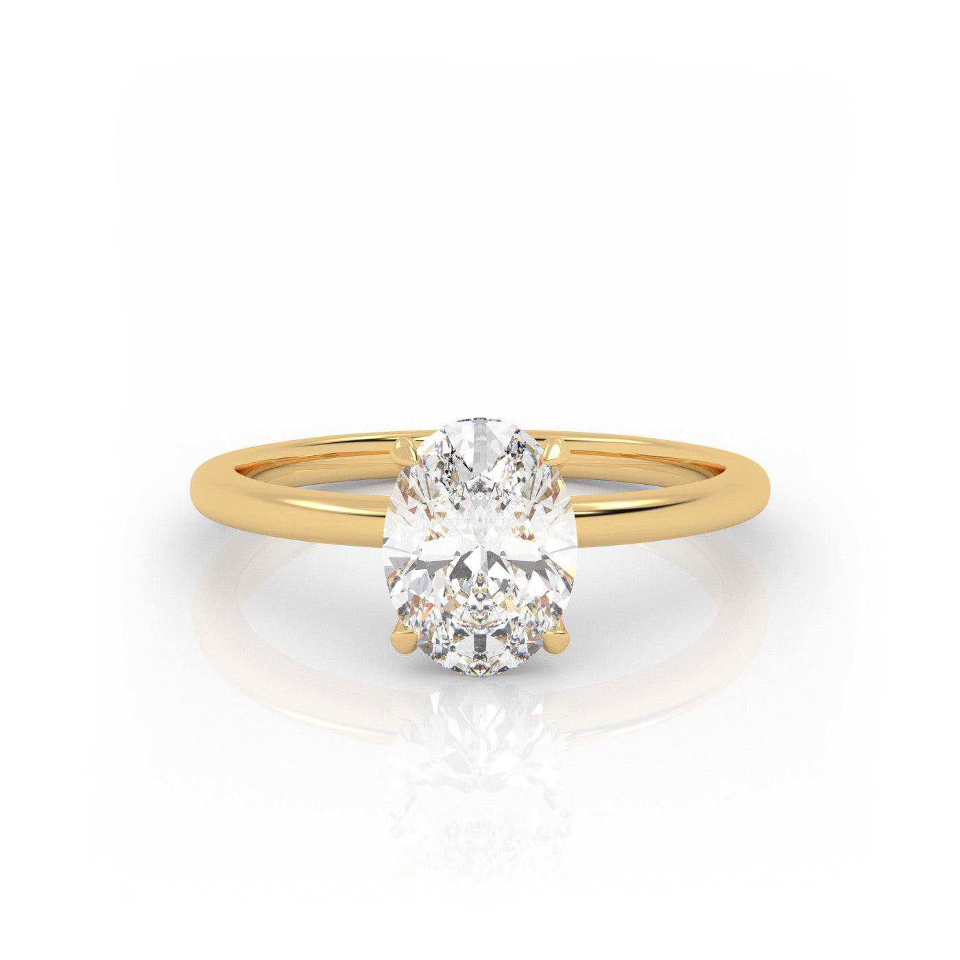 straight front view of Solitaire Oval Diamond Ring in 18K Yellow Gold