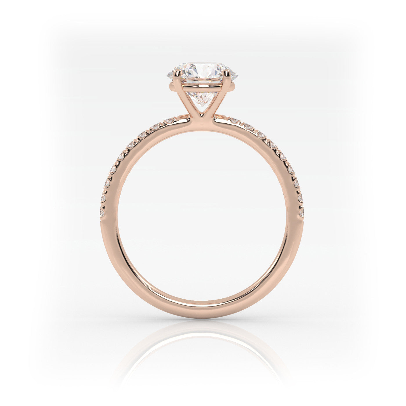 side profile of Round Pavé Solitaire Diamond Engagement Ring in 18K Rose Gold