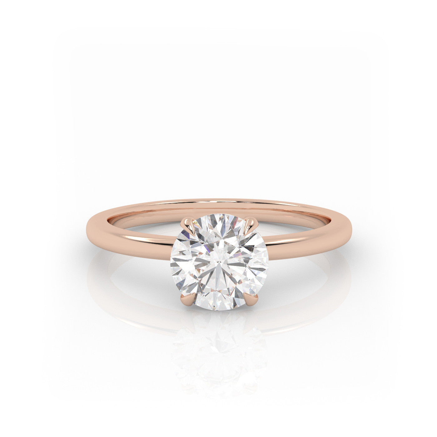 straight front view of Solitaire Round Diamond Ring in 18K Rose Gold