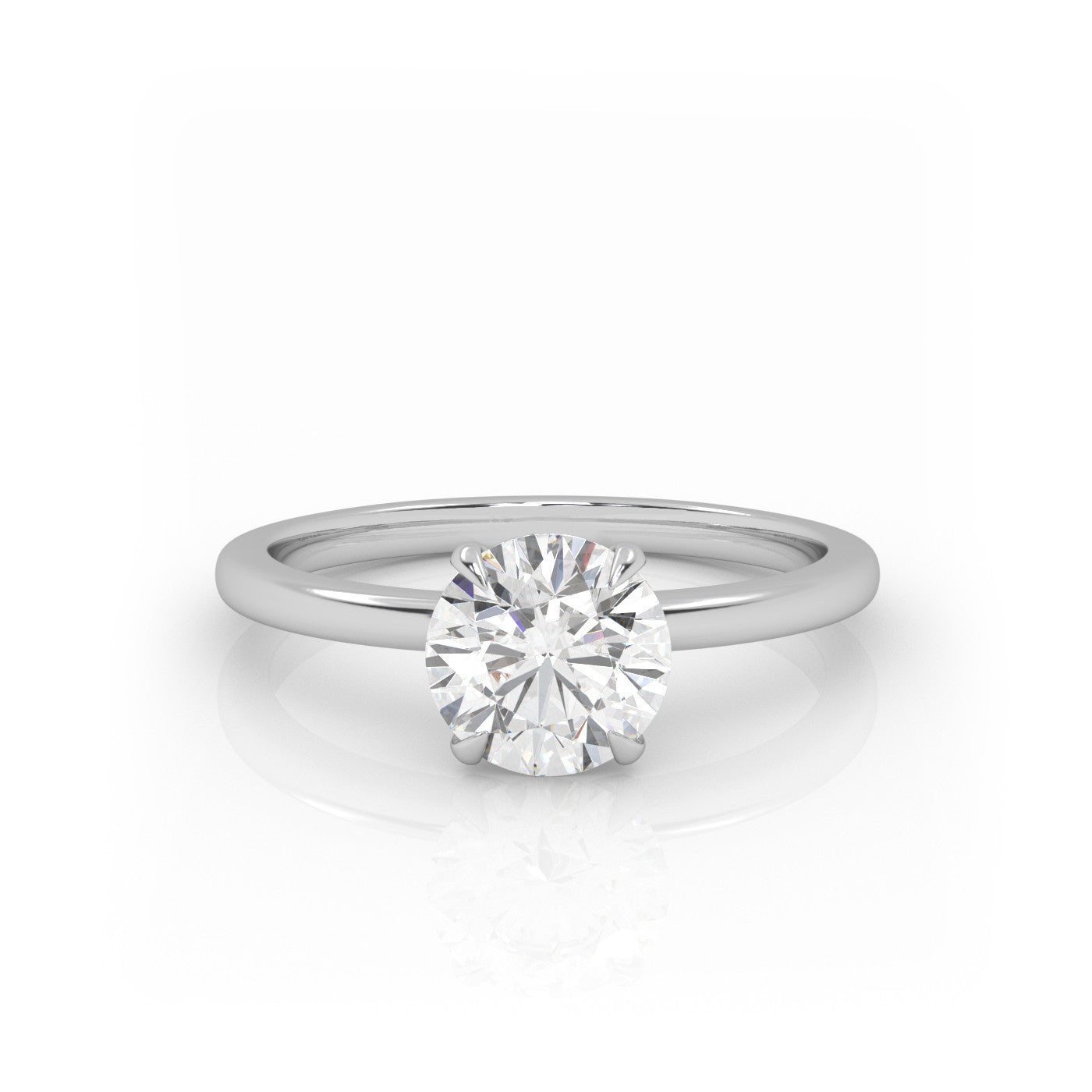 straight front view of Solitaire Round Diamond Ring in 18K White Gold