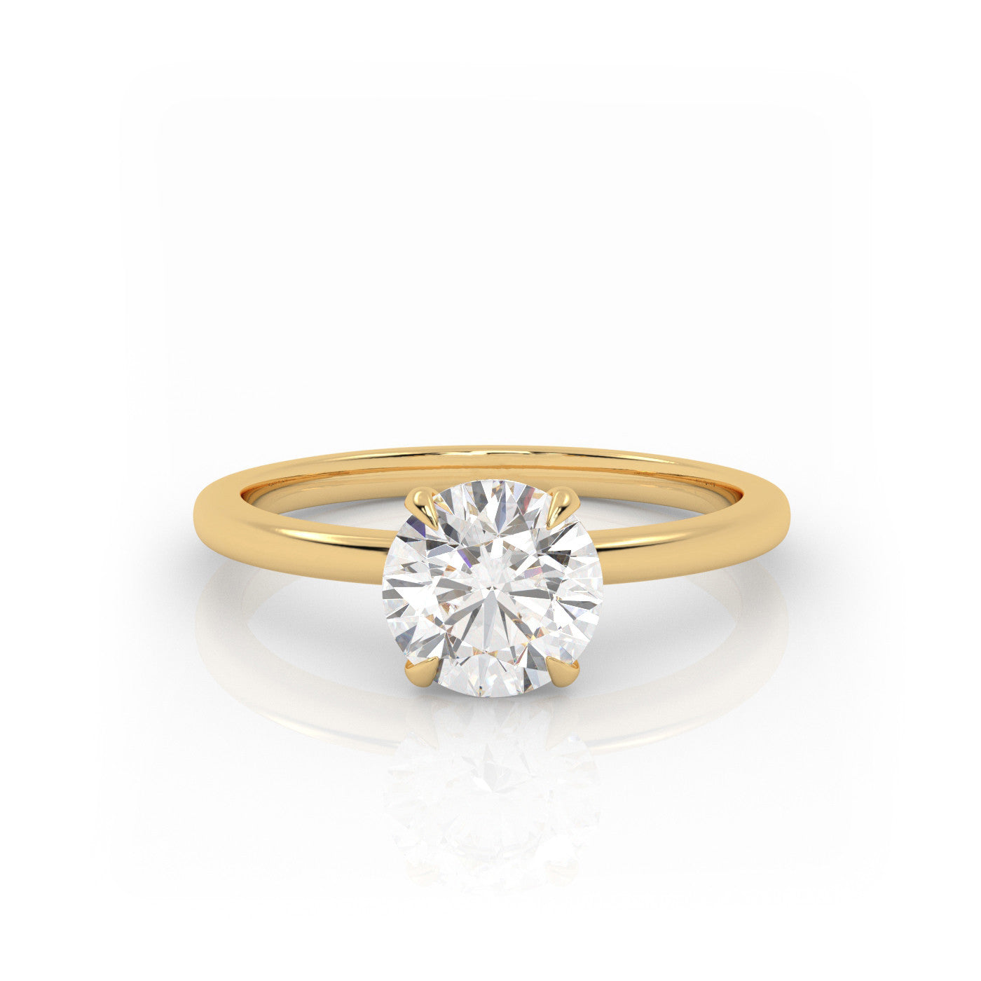 straight front view of Solitaire Round Diamond Ring in 18K Yellow Gold