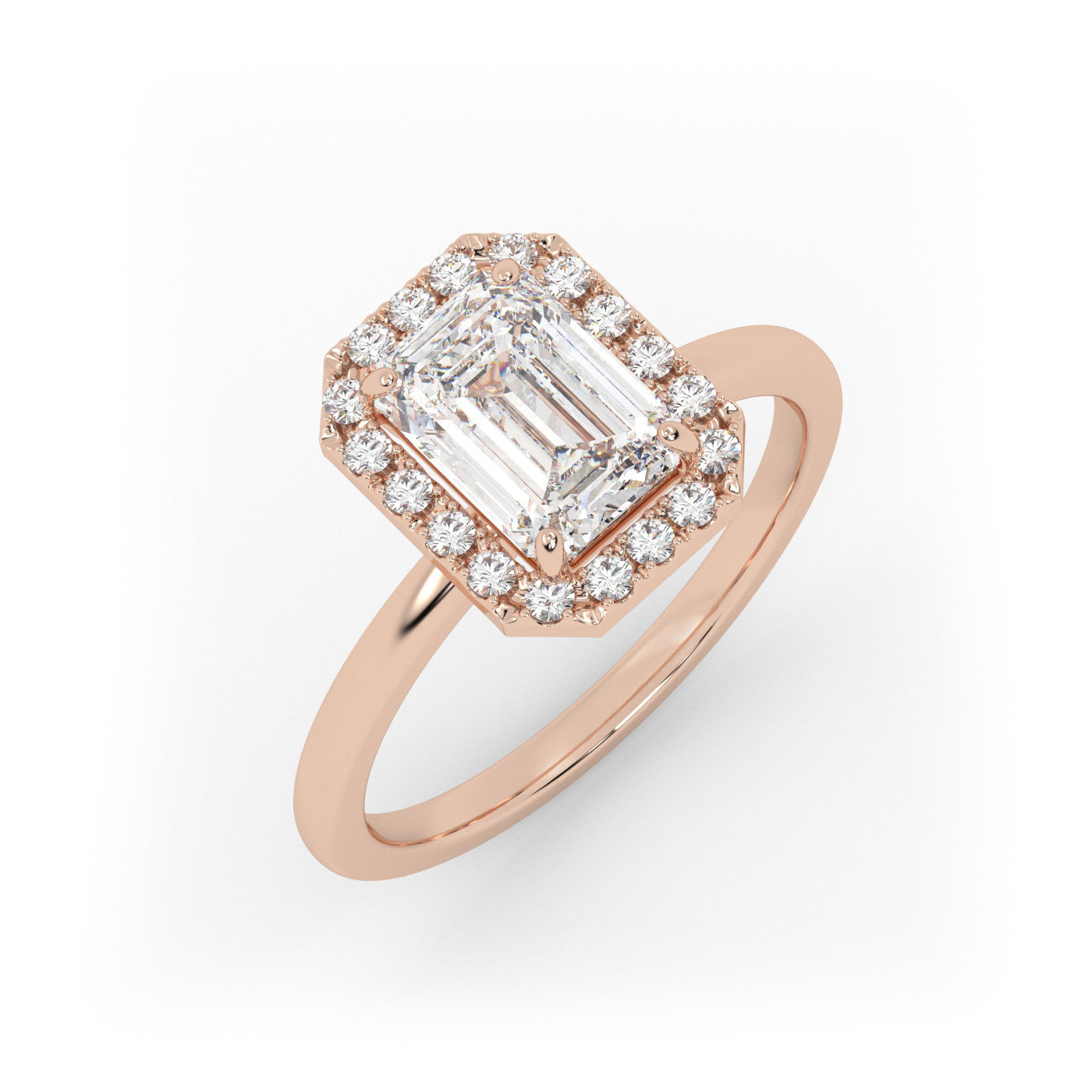 front view of Emerald Halo Radiance in 18K Rose Gold