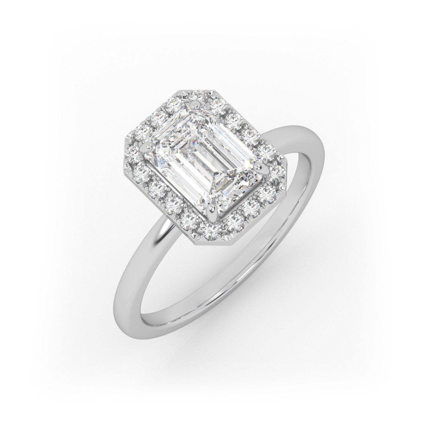 front view of Emerald Halo Radiance in 18K White Gold