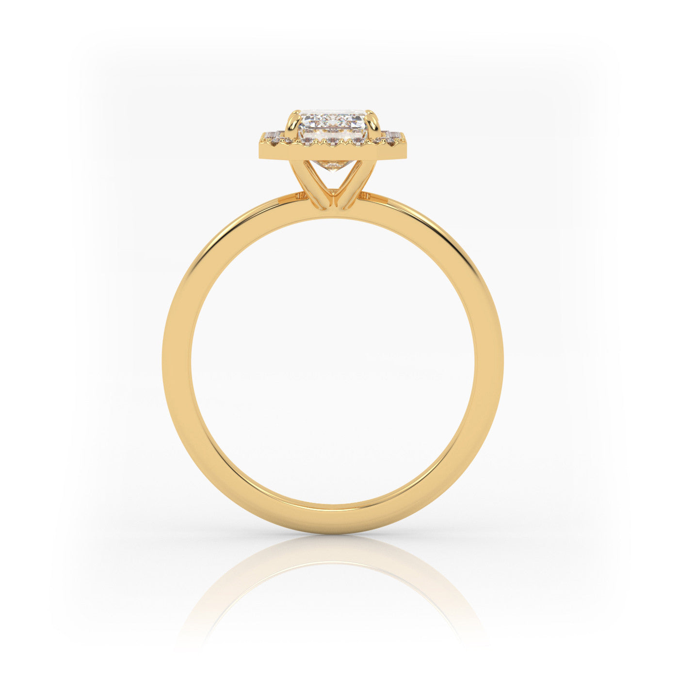 side profile of Emerald Halo Radiance in 18K Yellow Gold
