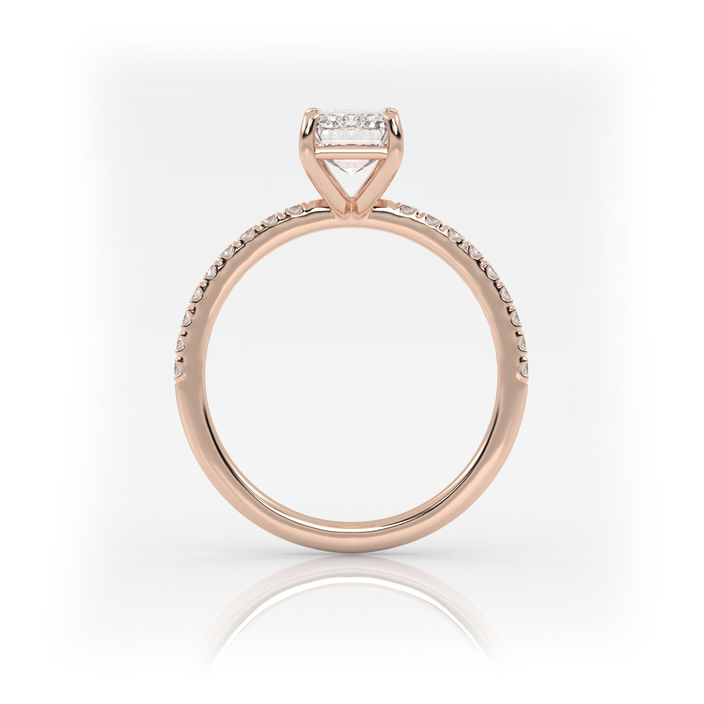 side profile of Emerald Pavé Solitaire Diamond Engagement Ring in 18K Rose Gold