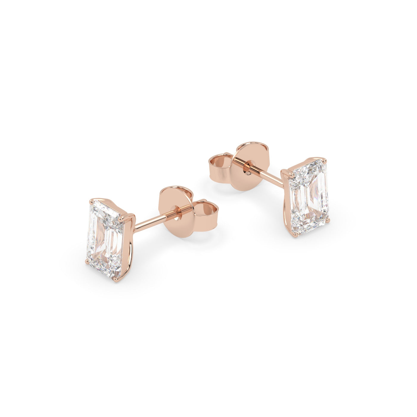 side profile of Emerald Cut Diamond Stud Earrings in 18K Rose Gold