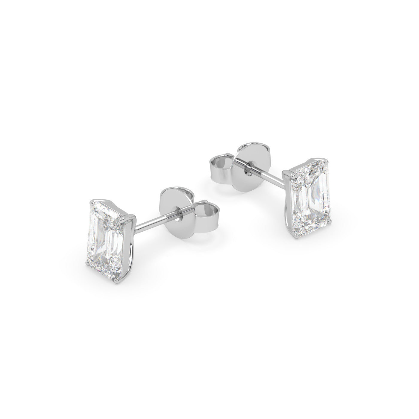 side profile of Emerald Cut Diamond Stud Earrings in 18K White Gold