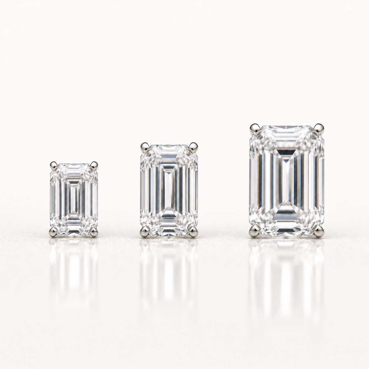 Close-up of Emerald Cut Diamond Stud Earrings