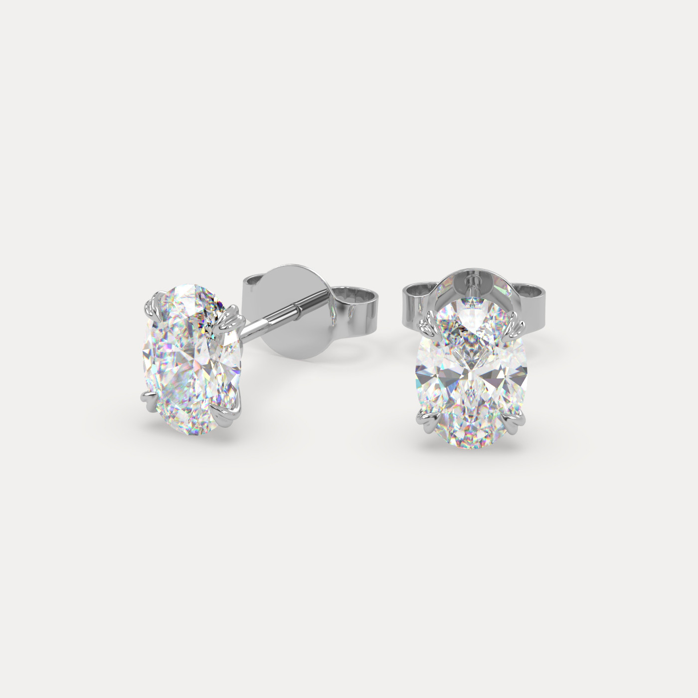 front view of Oval Cut Diamond Stud Earrings in 18K White Gold
