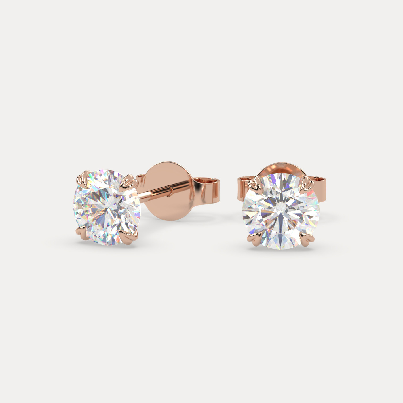 front view of Round Cut Diamond Stud Earrings in 18K Rose Gold