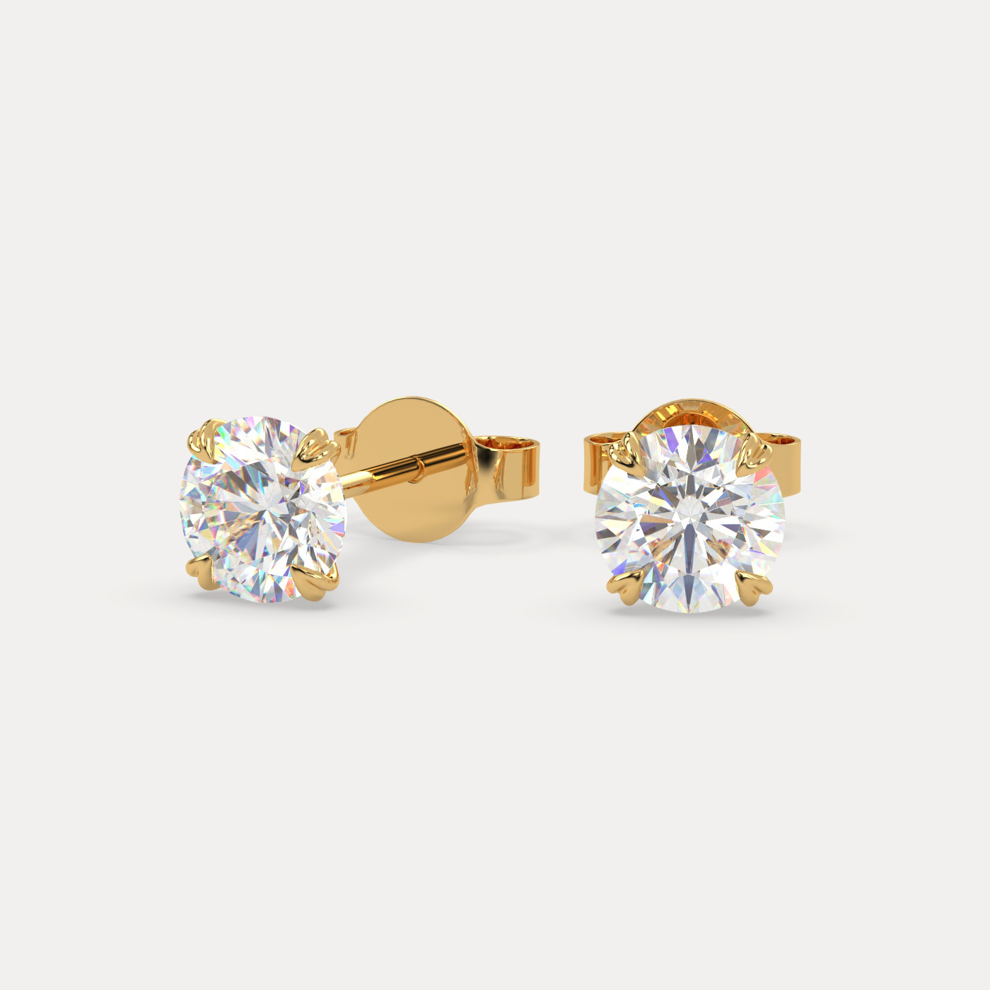 front view of Round Cut Diamond Stud Earrings in 18K Yellow Gold