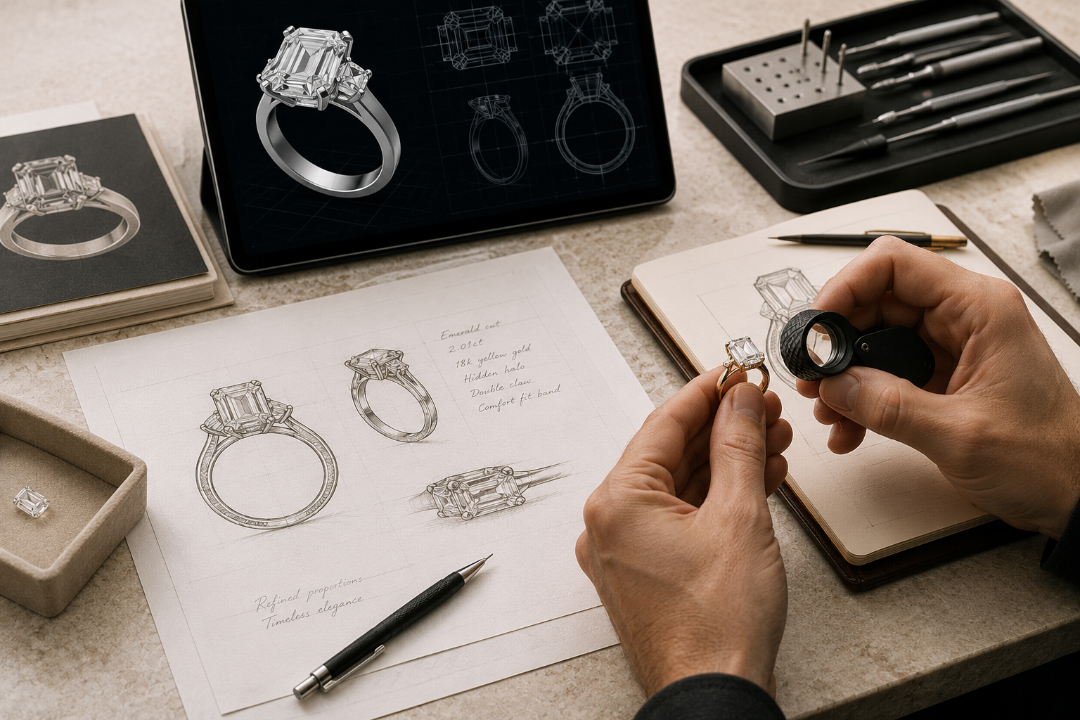 Custom crafted diamond jewelry designed for private clients