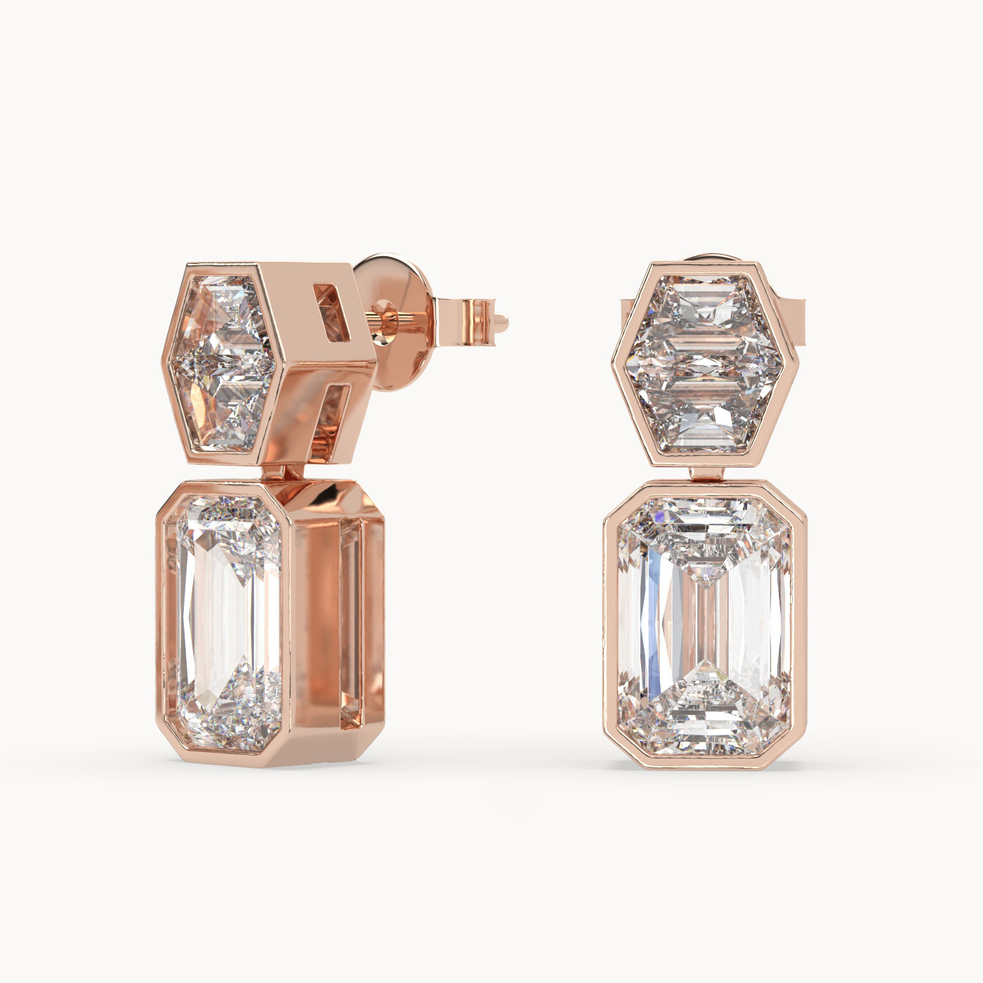 front view of Emerald Drop Diamond Earrings in 18K Rose Gold