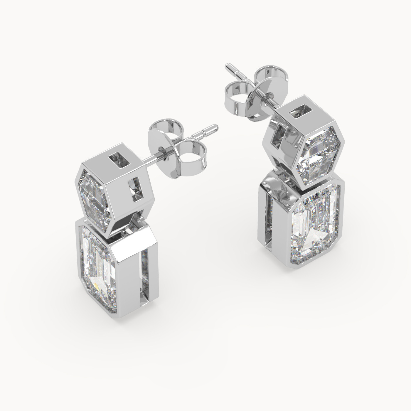 angled view of Emerald Drop Diamond Earrings in 18K Yellow Gold