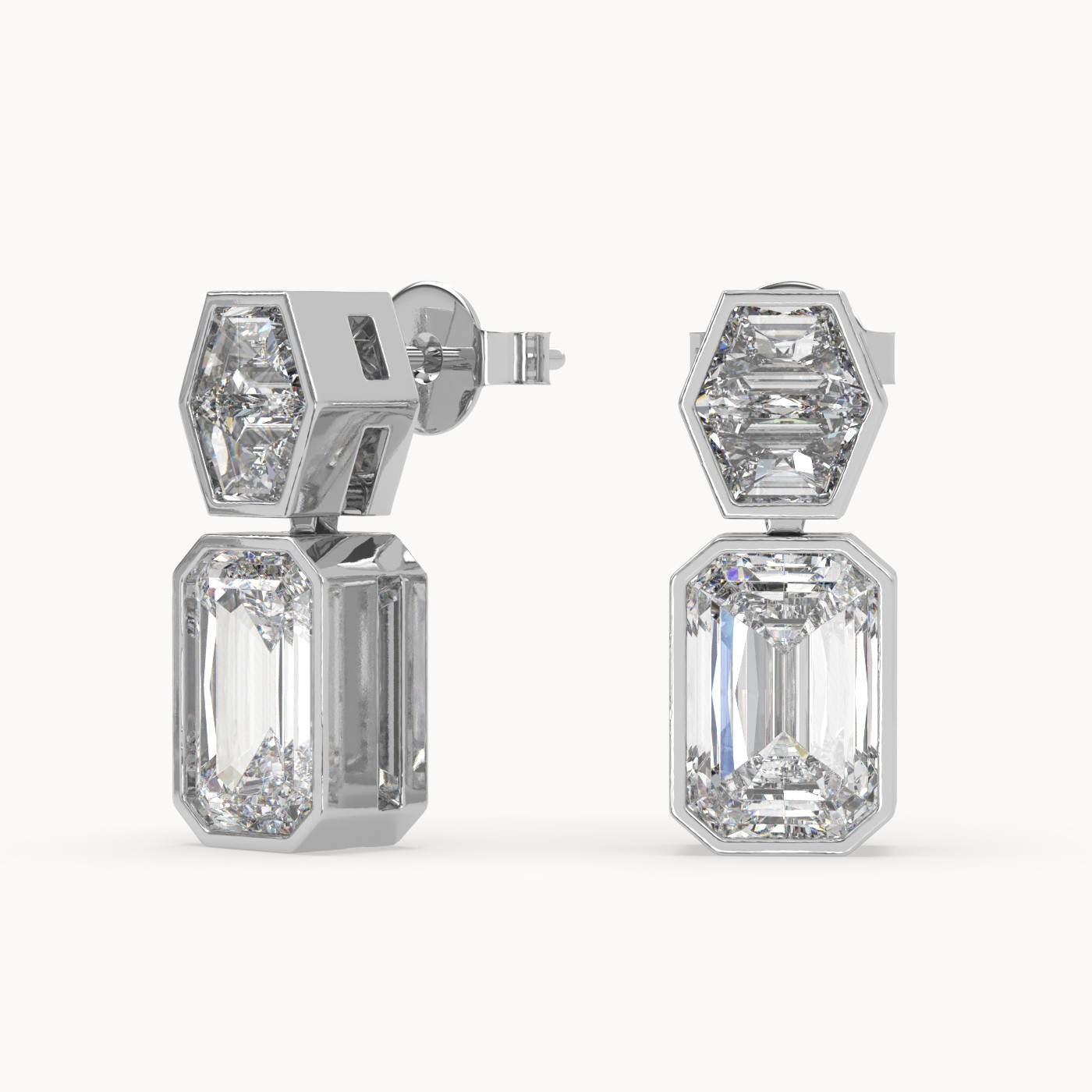 front view of Emerald Drop Diamond Earrings in 18K White Gold