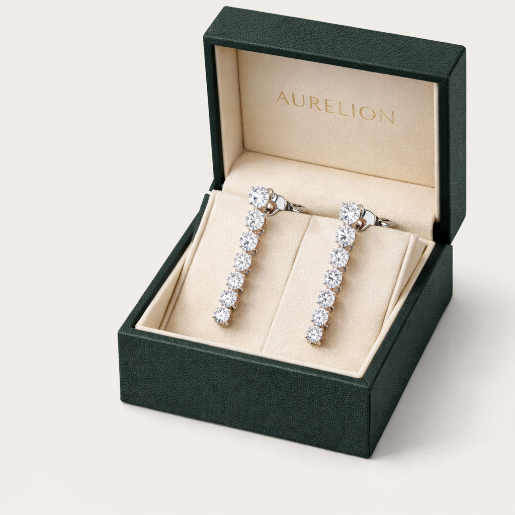 Diamond Vine Drop Earrings presented in Aurelion Diamonds jewelry box in 18K Rose Gold