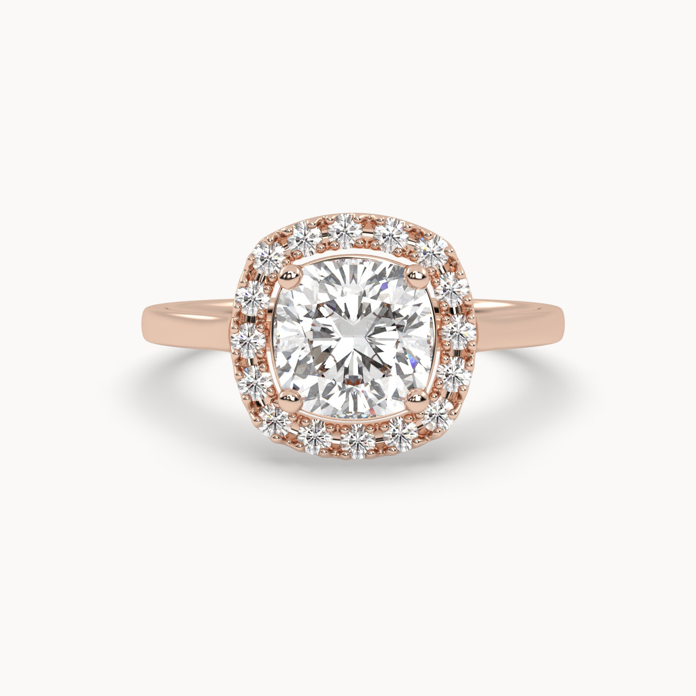straight front view of Cushion Halo Grace in 18K Rose Gold