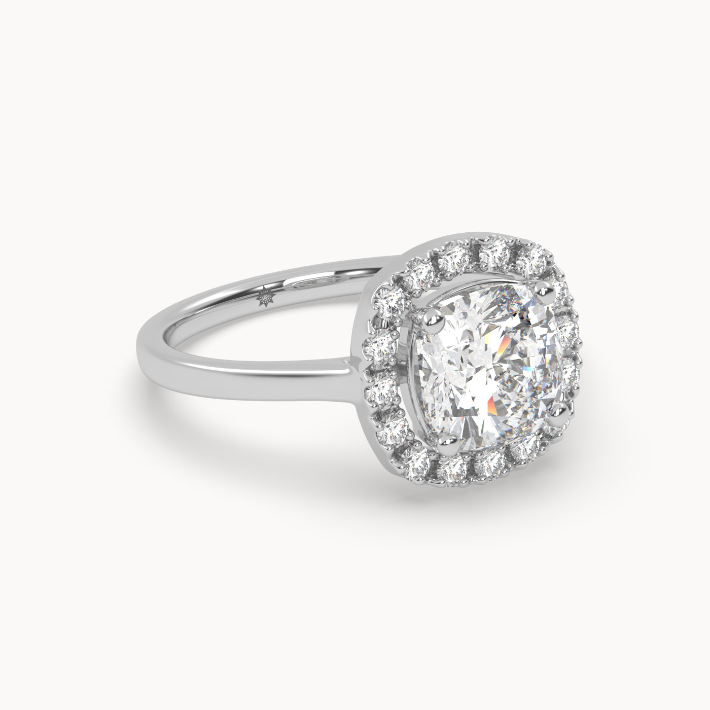 angled view of Cushion Halo Grace in 18K White Gold