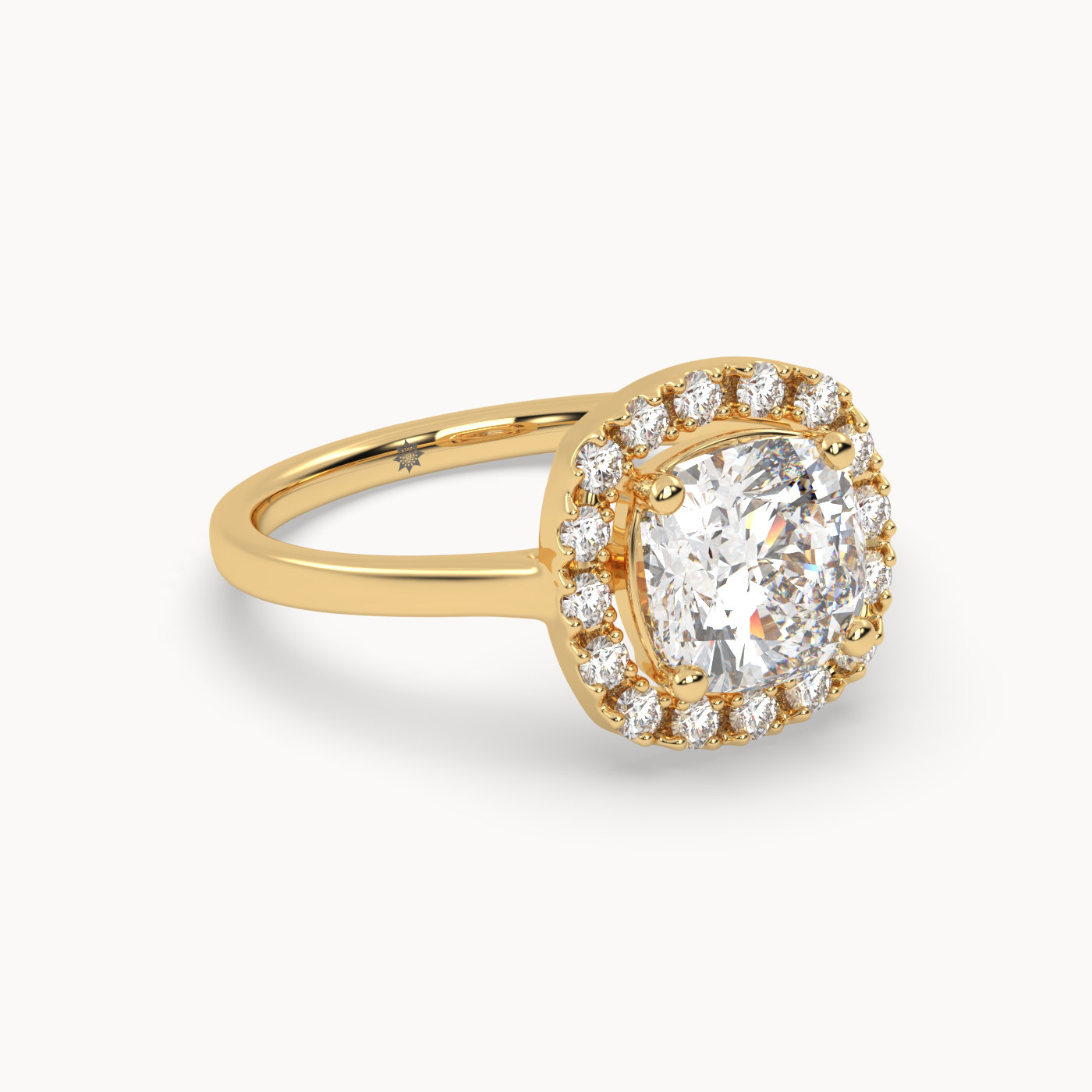angled view of Cushion Halo Grace in 18K Rose Gold