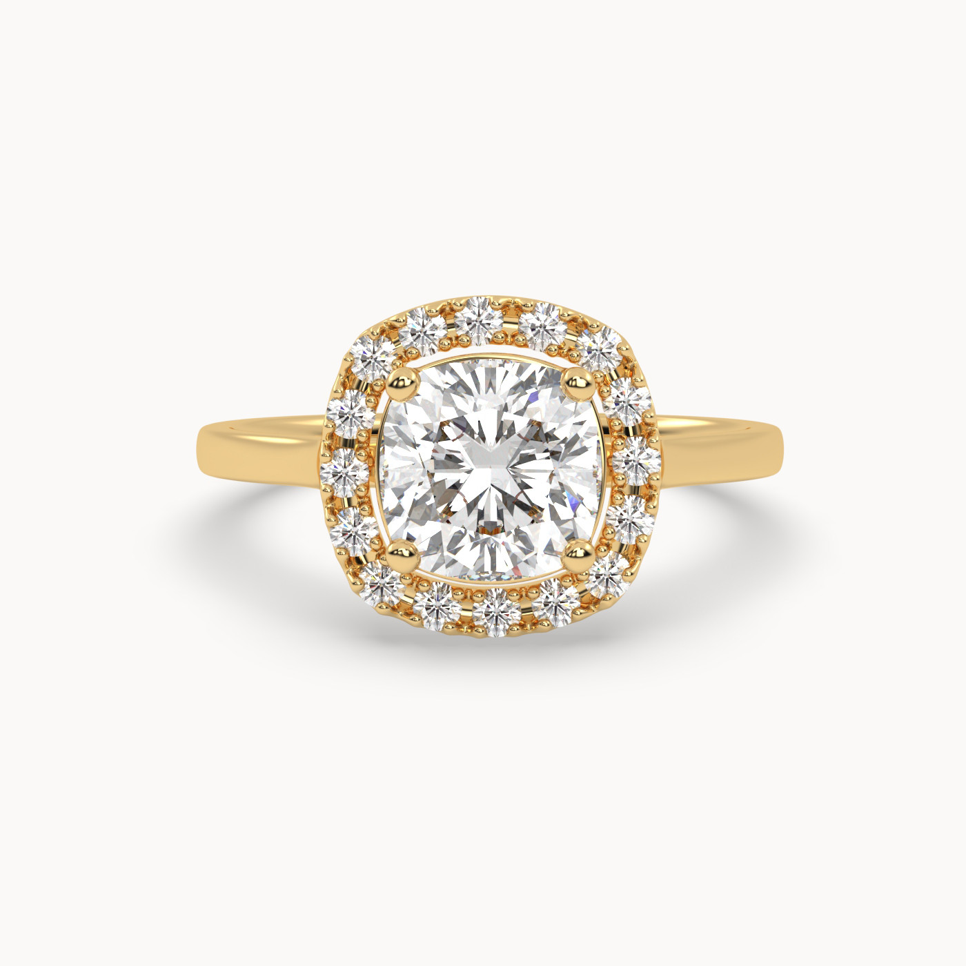 straight front view of Cushion Halo Grace in 18K Yellow Gold