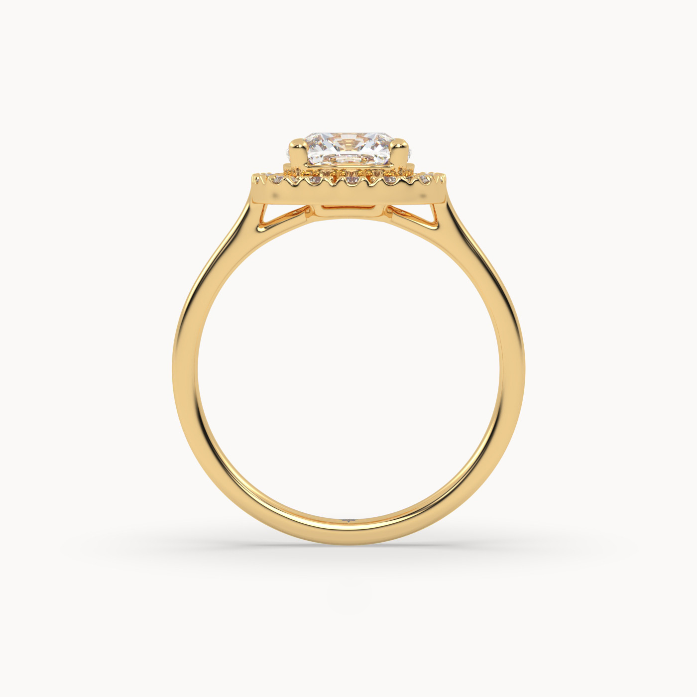 side profile of Cushion Halo Grace in 18K Yellow Gold
