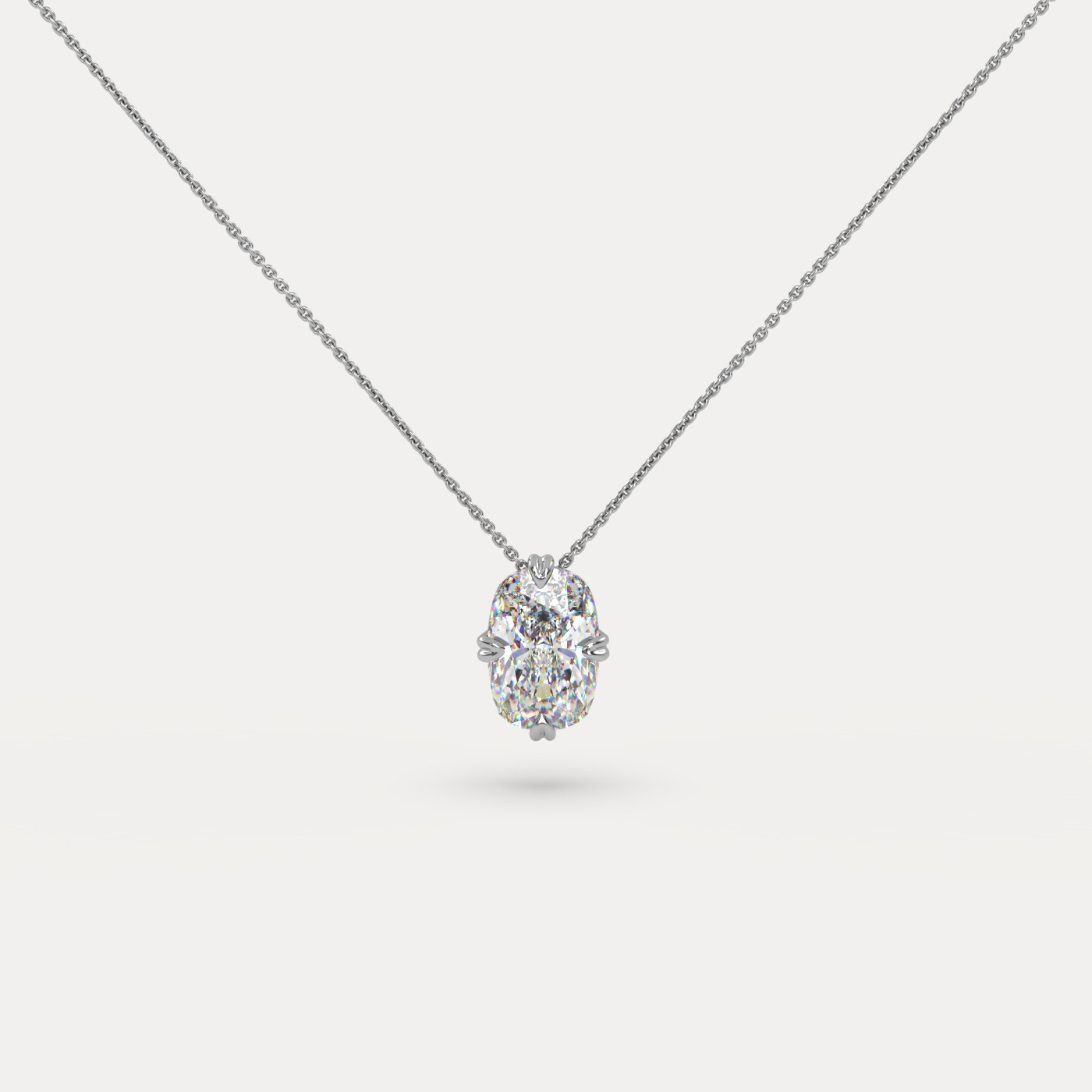 front view of Solitaire Elongated Cushion Cut Diamond Pendant in 18K White Gold