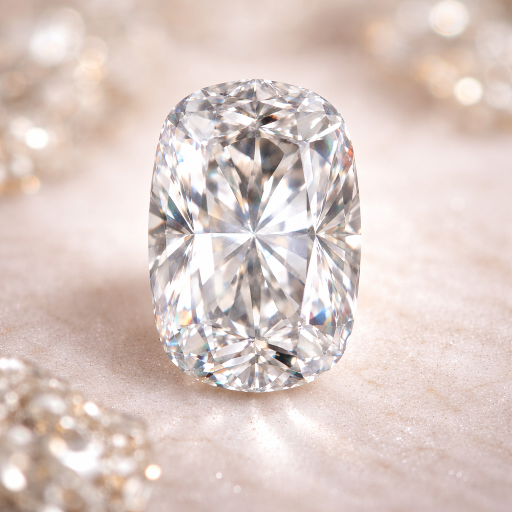Close-up of Solitaire Elongated Cushion Cut Diamond Pendant