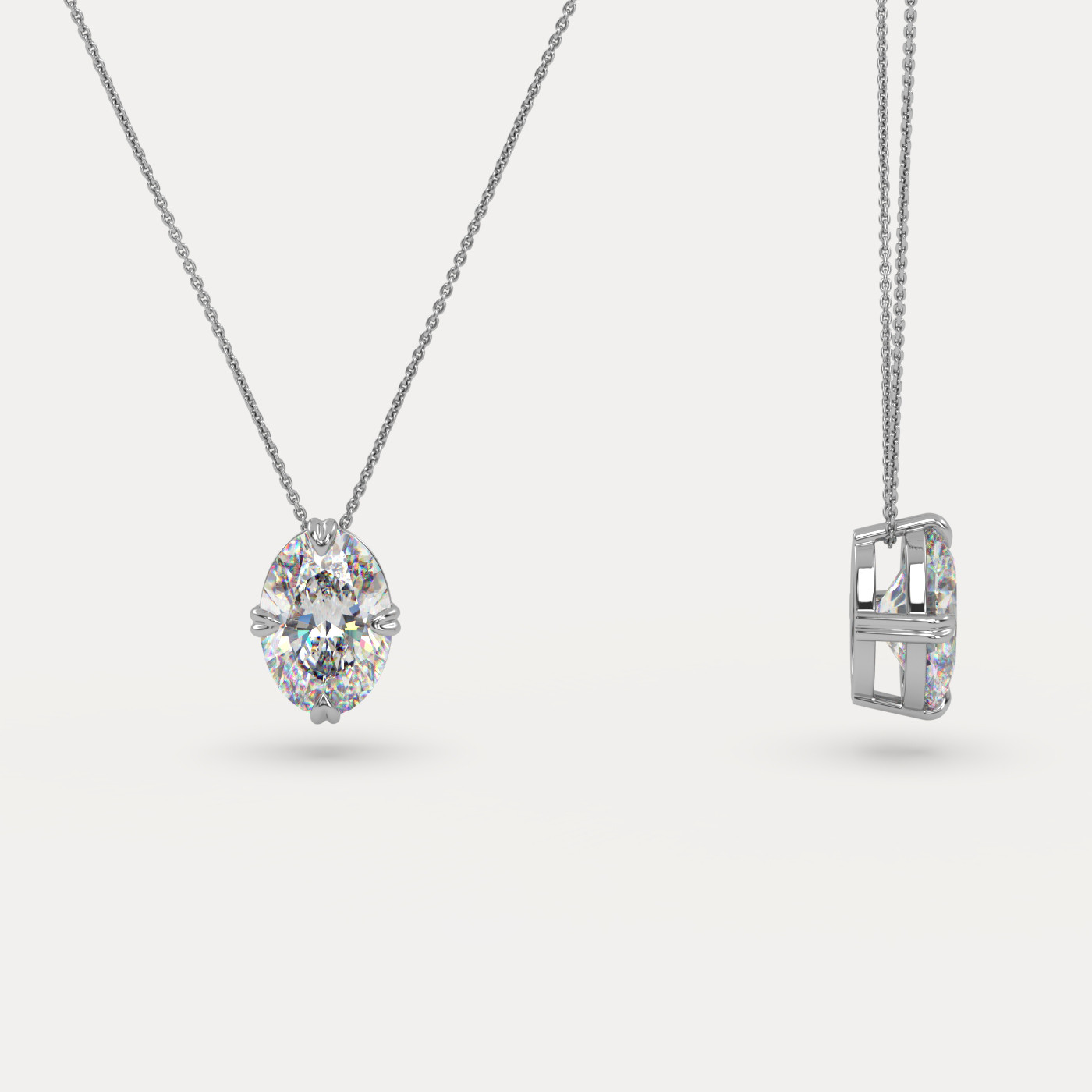 front side view of Solitaire Oval Cut Diamond Pendant in 18K Yellow Gold
