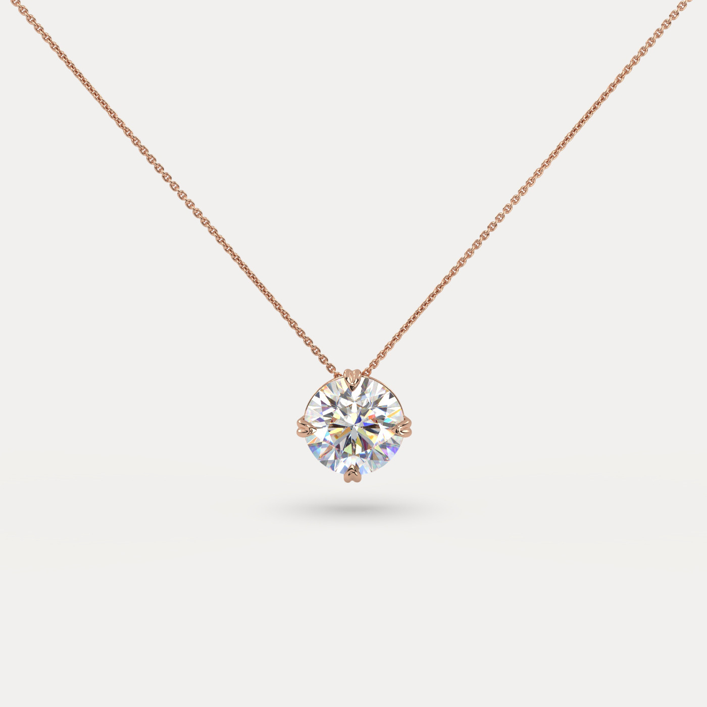 front view of Solitaire Round Cut Diamond Pendant in 18K Rose Gold